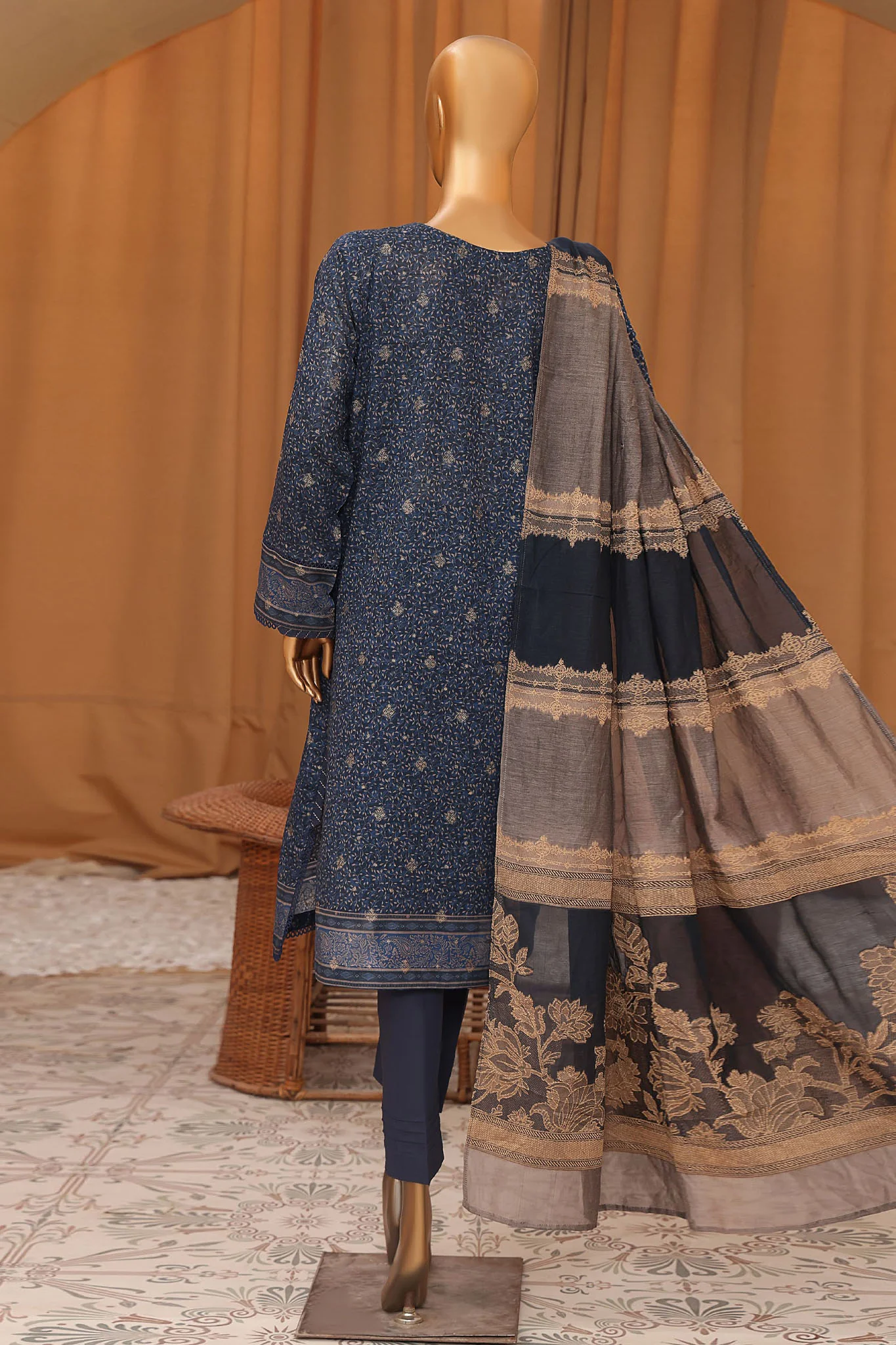 Hz Turkish Jacquard Unstitched 3 Piece Shawl Dyed Yarn Suit-TJS-1147 - Image 2