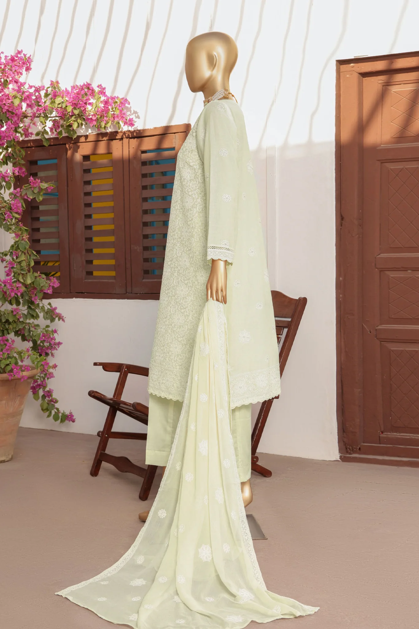 HZ Unstitched 3 Piece Lucknowi Emb Chikankari Suit-LCE-09 - Image 3