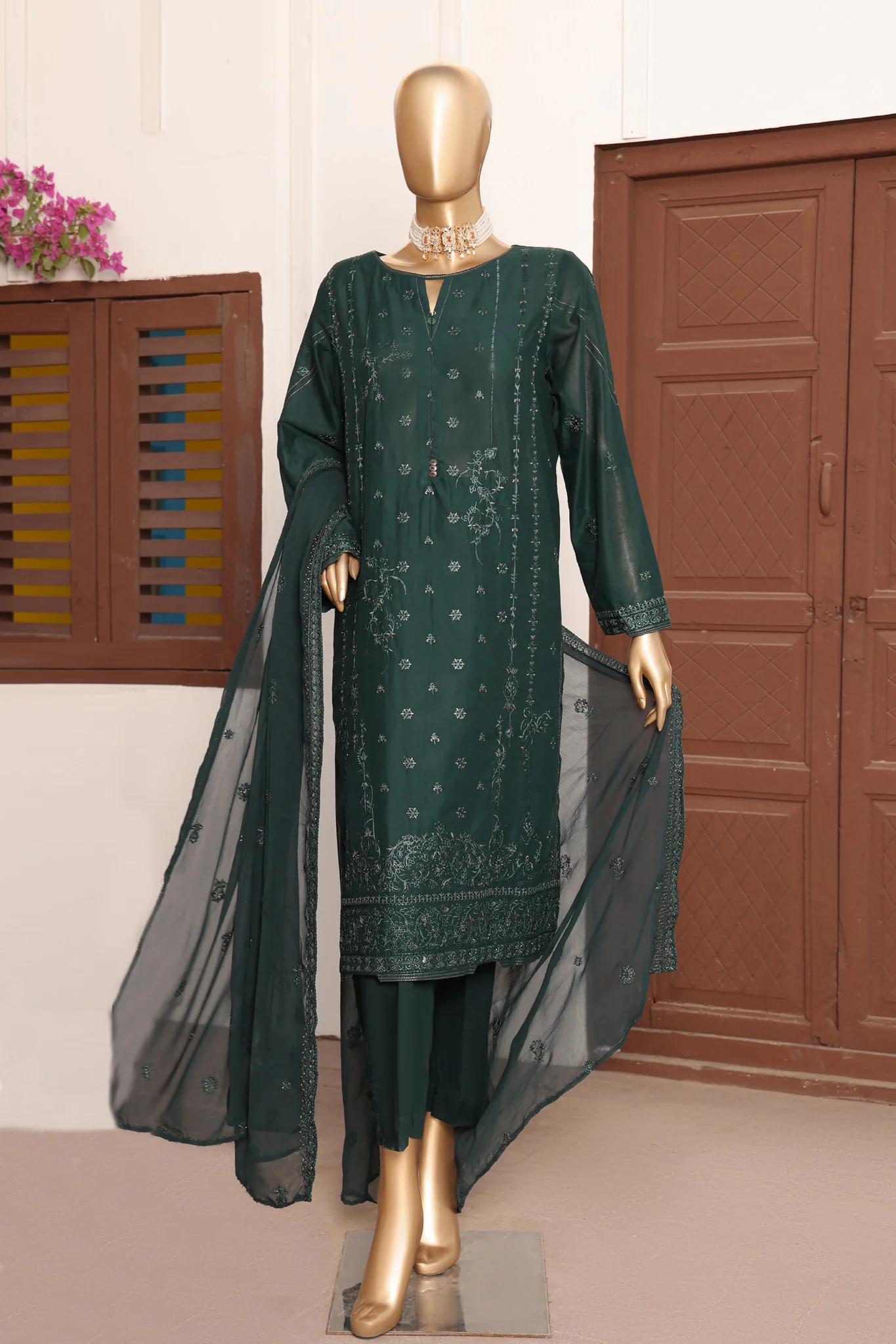 HZ Unstitched 3 Piece Lucknowi Emb Chikankari Suit-LCE-13