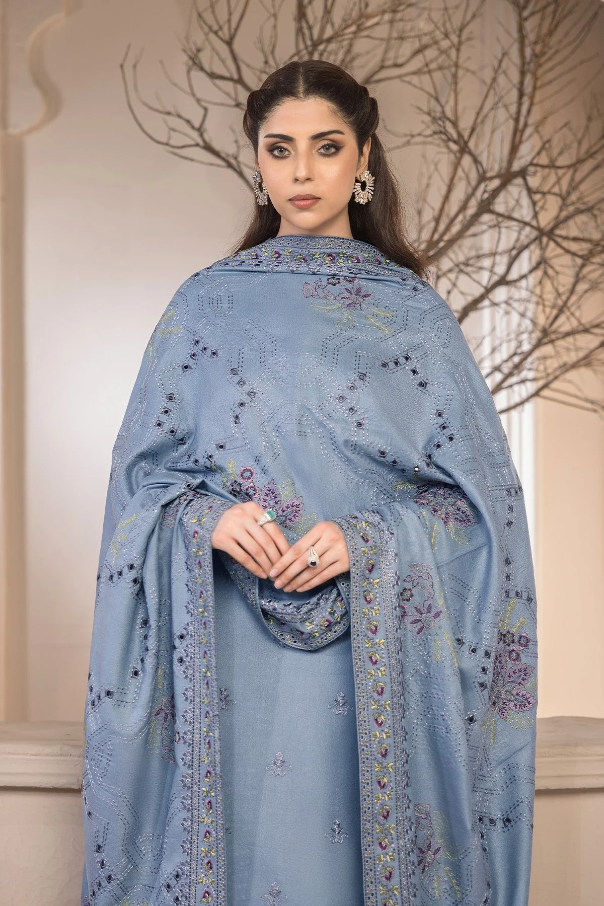 Bella By Imrozia Serene Stitched 3 Piece Winter Suit-I.P-94 Calypso - Image 3
