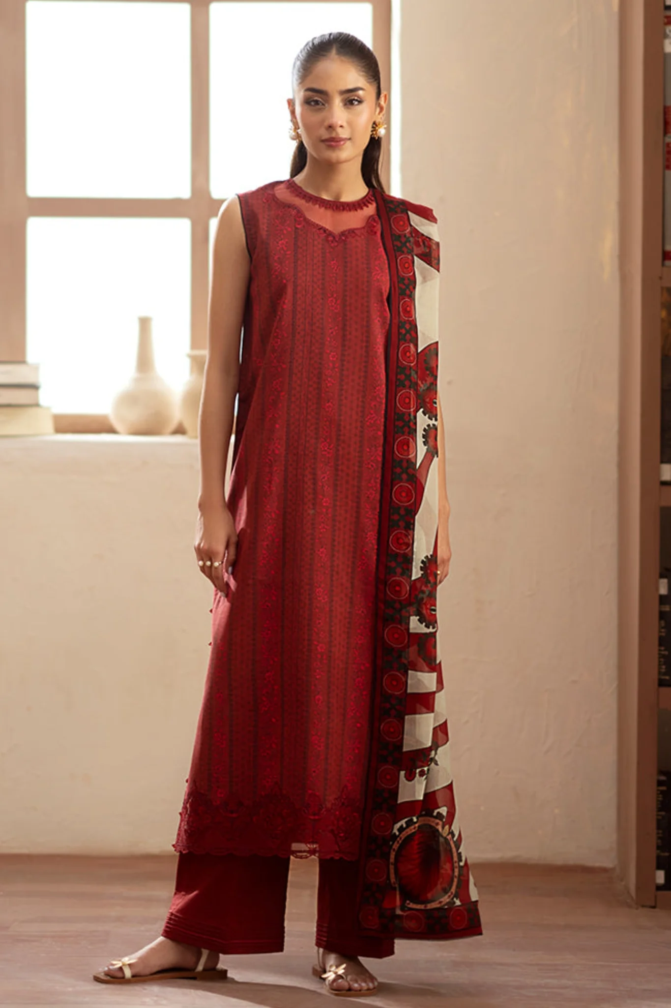 Ilara By Seran Unstitched 3 Piece Digital Printed Cambric Edit Suit-07-Rouge