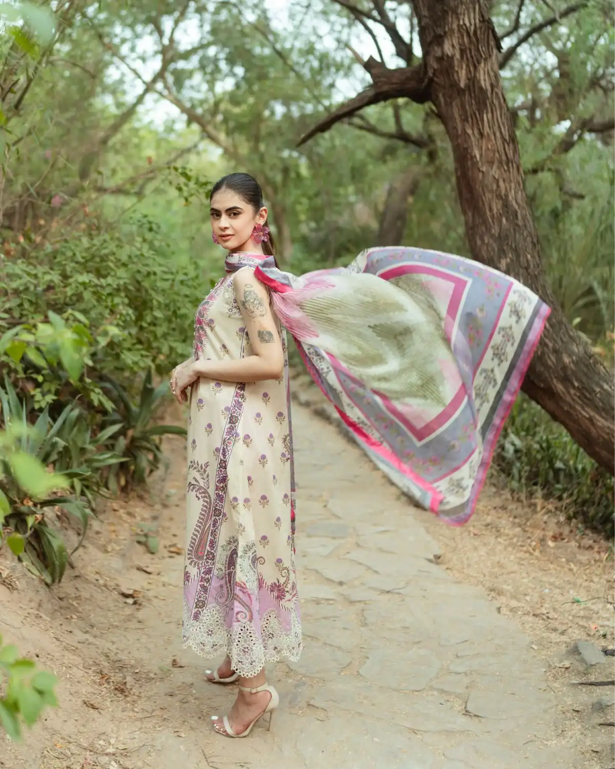 Gul Bahar By Inara Stitched 3 Piece Summer Suit-IVORY DR-02 - Image 3