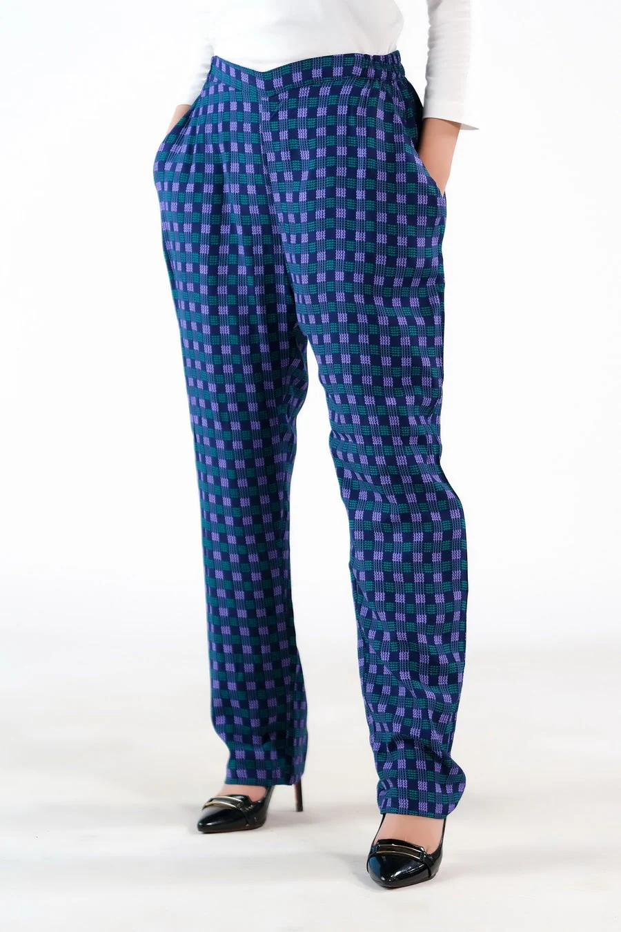 Sprinkles Stitched 1 Piece Summer Bottoms Women Suit-Indigo Gingham Straight Pant