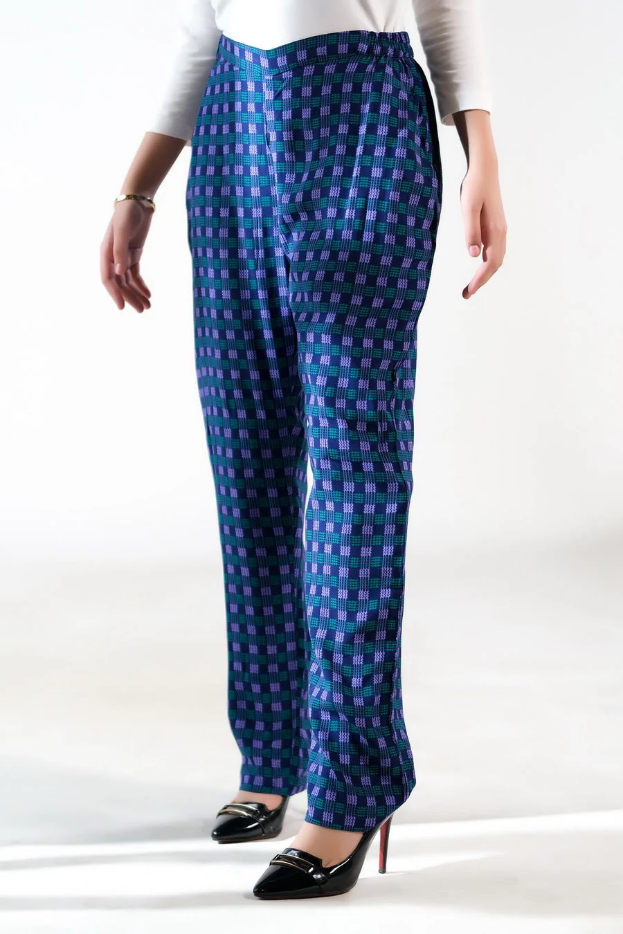 Sprinkles Stitched 1 Piece Summer Bottoms Women Suit-Indigo Gingham Straight Pant - Image 2