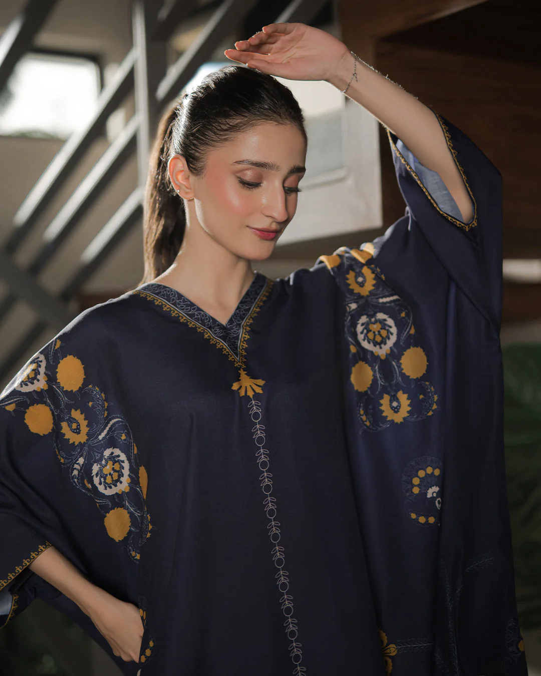 Everywear by Qariney Stitched 2 Piece Suit-Indigo Kaftaan - Image 3