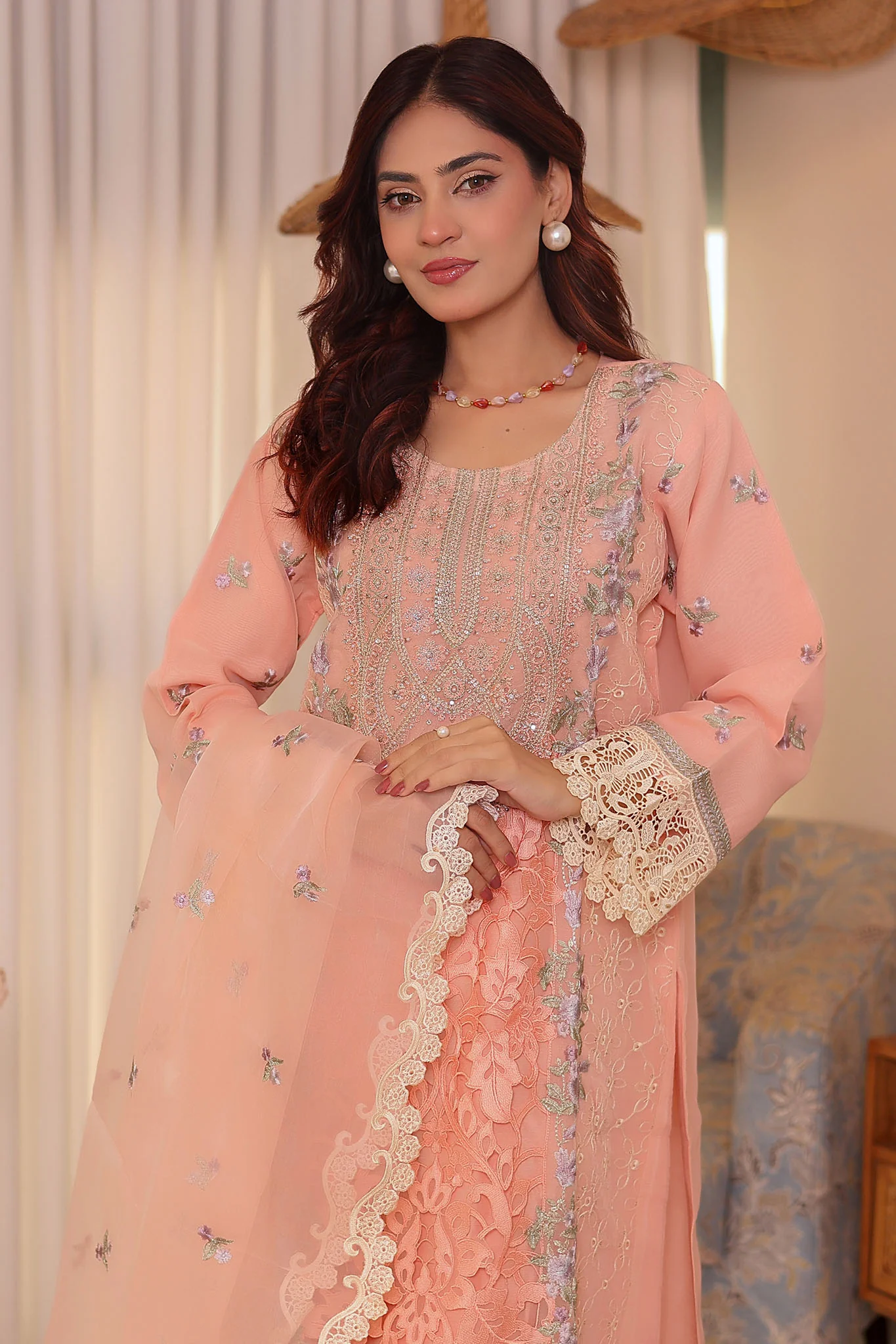 Irha By Azmeerah Official Semi Stitched 3 Piece Organza Edit Formals Suit-06-Zyva - Image 3