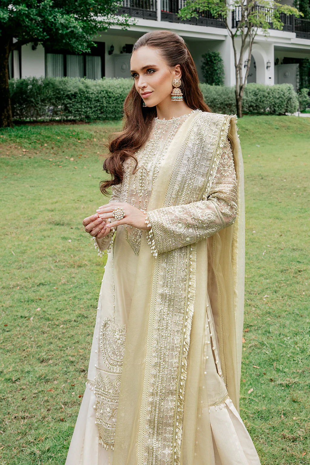 Fleurie By Meeral Unstitched 3 Piece Formals Suit-IVORY BREEZE - Image 8