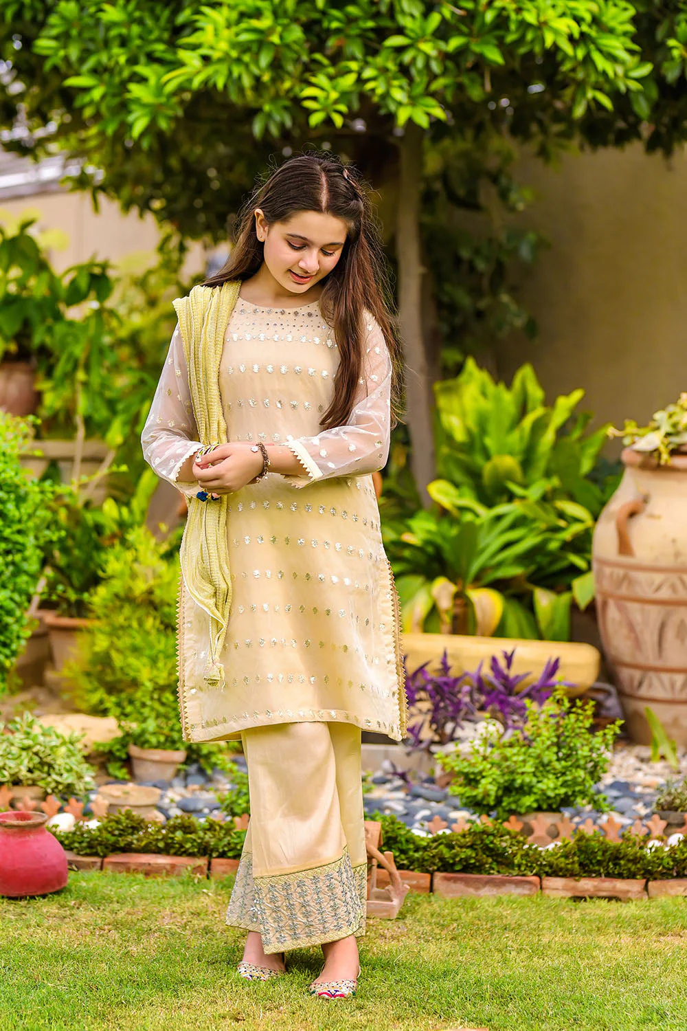 Ochre Clothing Jacquard Hand Work 3 Pc Suit - Image 2