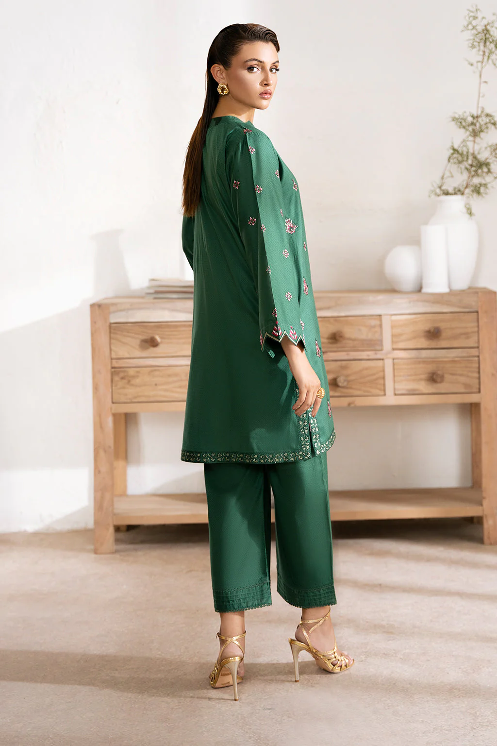 Zarposh Unstitched 2 Piece Emb Cotton Collection-Jade - Image 2