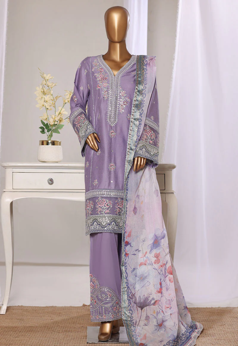Bin Saeed Stitched 3 Piece Luxury Jacquard Suit-JAQ-2574 PURPLE