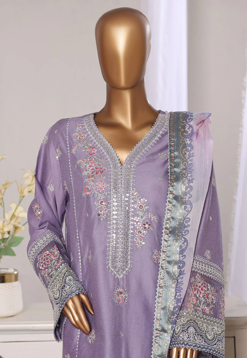 Bin Saeed Stitched 3 Piece Luxury Jacquard Suit-JAQ-2574 PURPLE - Image 2