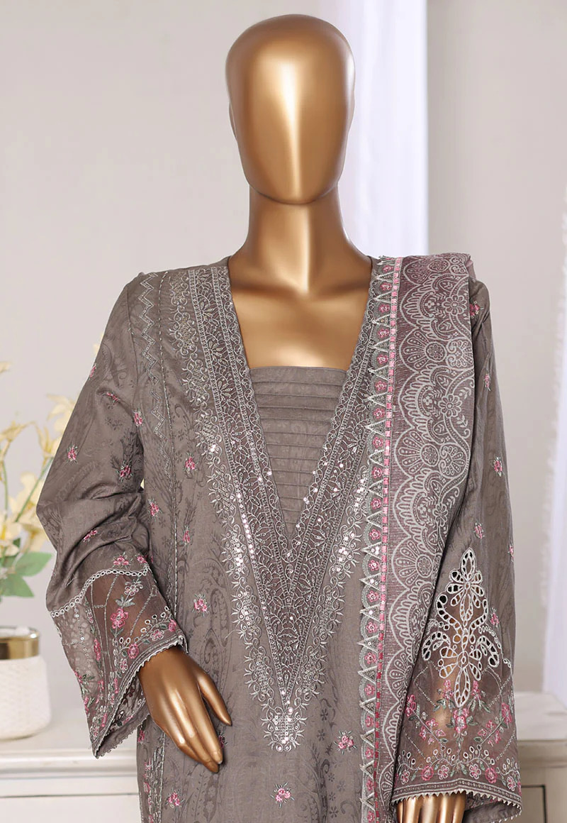 Bin Saeed Stitched 3 Piece Luxury Jacquard Suit-JAQ-2576 GREY - Image 2