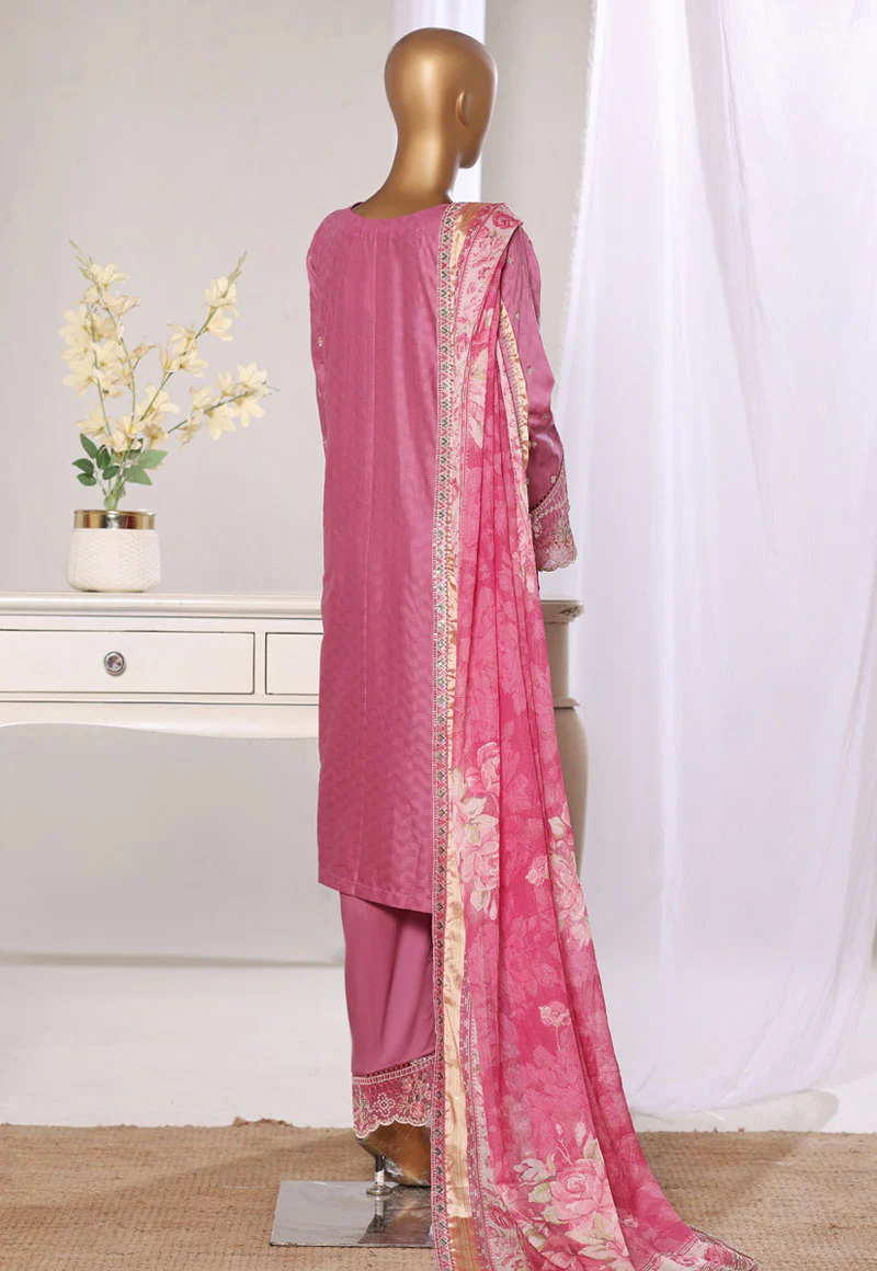 Bin Saeed Stitched 3 Piece Luxury Jacquard Suit-JAQ-2579 T.PINK - Image 3