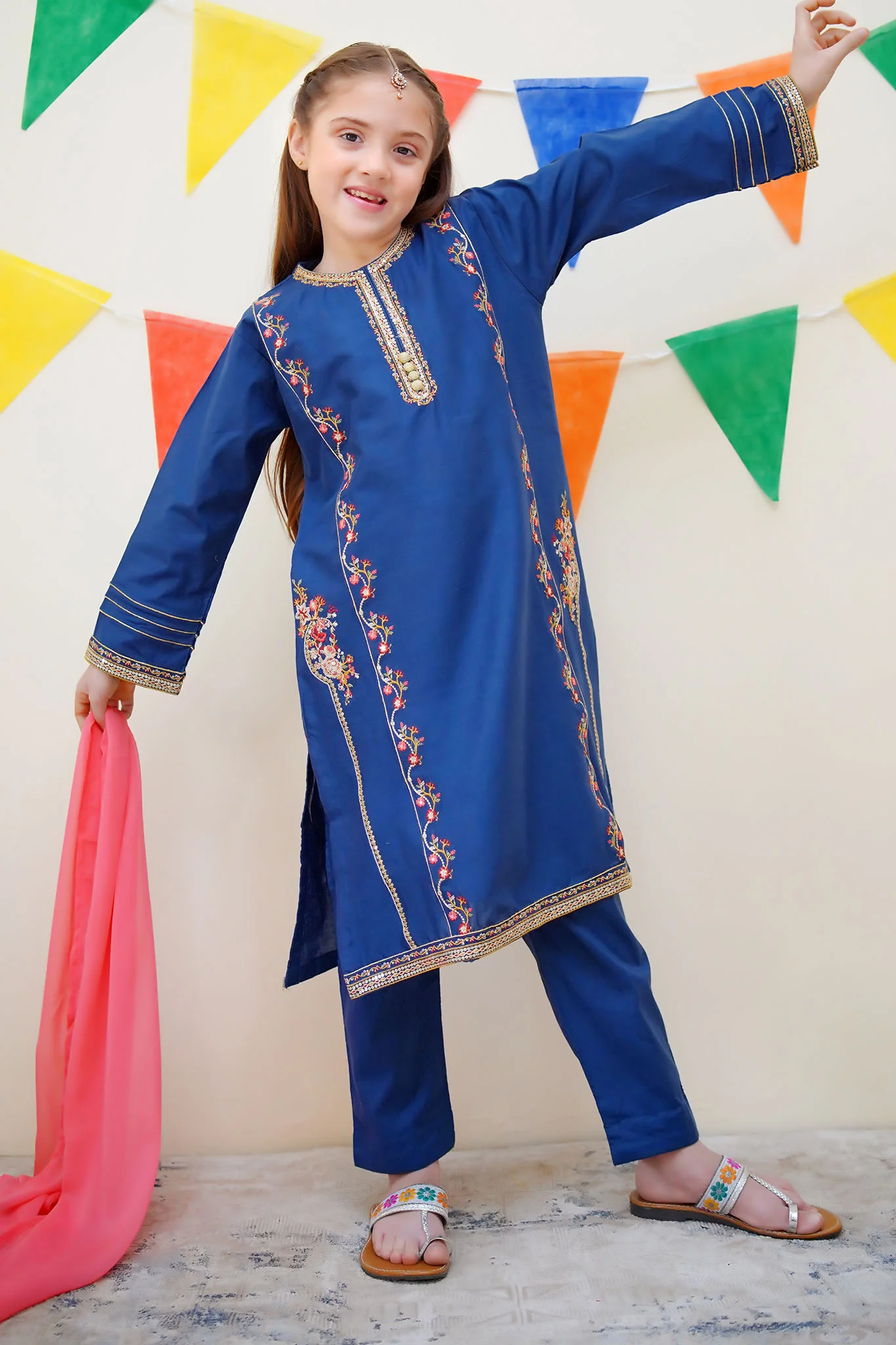 Jashn E Eid By Shanzey Stitched 3 Piece Festive Emb Cotton Collection-SHK-3611-Blue - Image 2