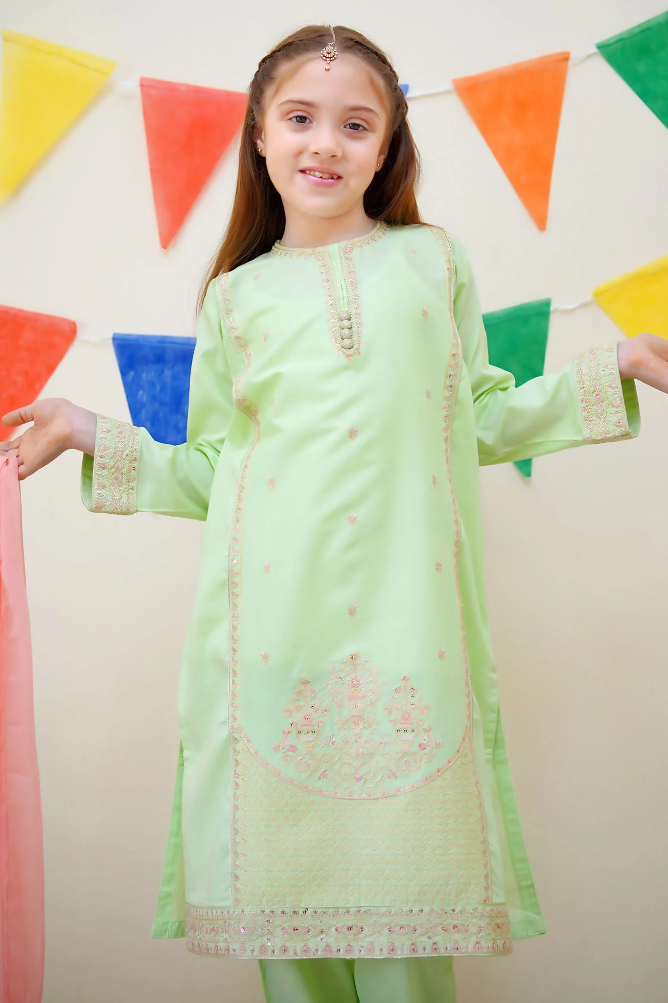 Jashn E Eid By Shanzey Stitched 3 Piece Festive Emb Cotton Collection-SHK-3615-Pista - Image 3