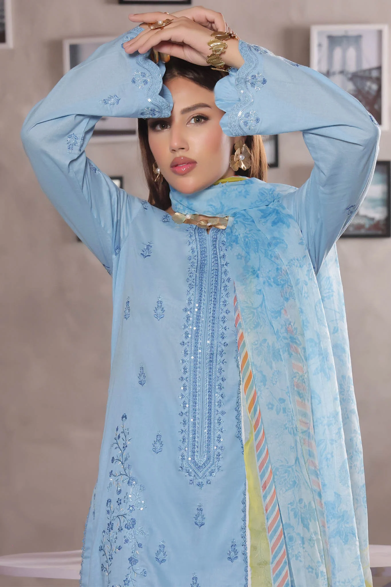Jasmine By Soghat Unstitched 3 Piece Emb Cotton Chikankari Vol-03 Suit-D-01 - Image 2