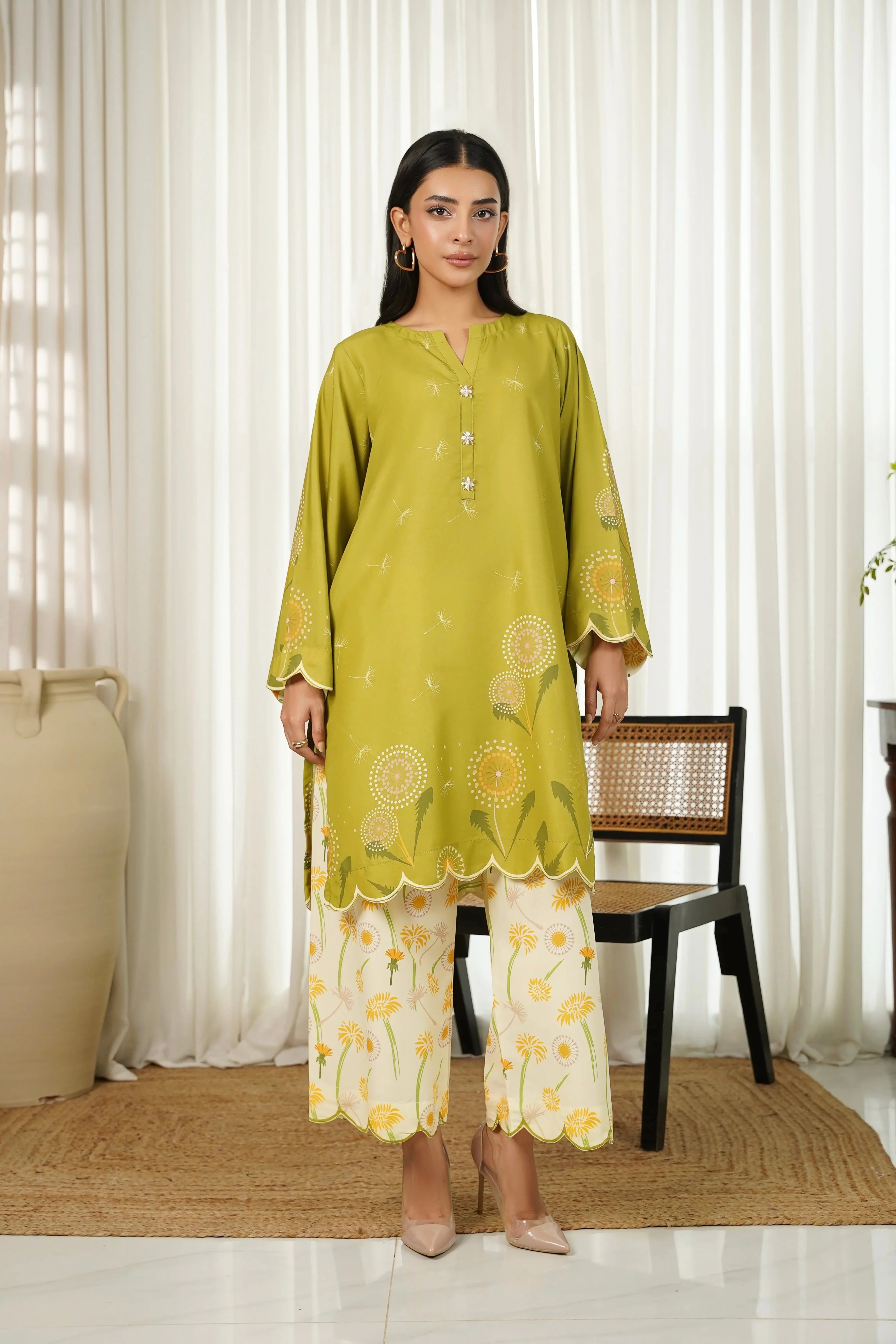 Dhaga Stitched 2 Piece Poly Cambric Suit-Juniper