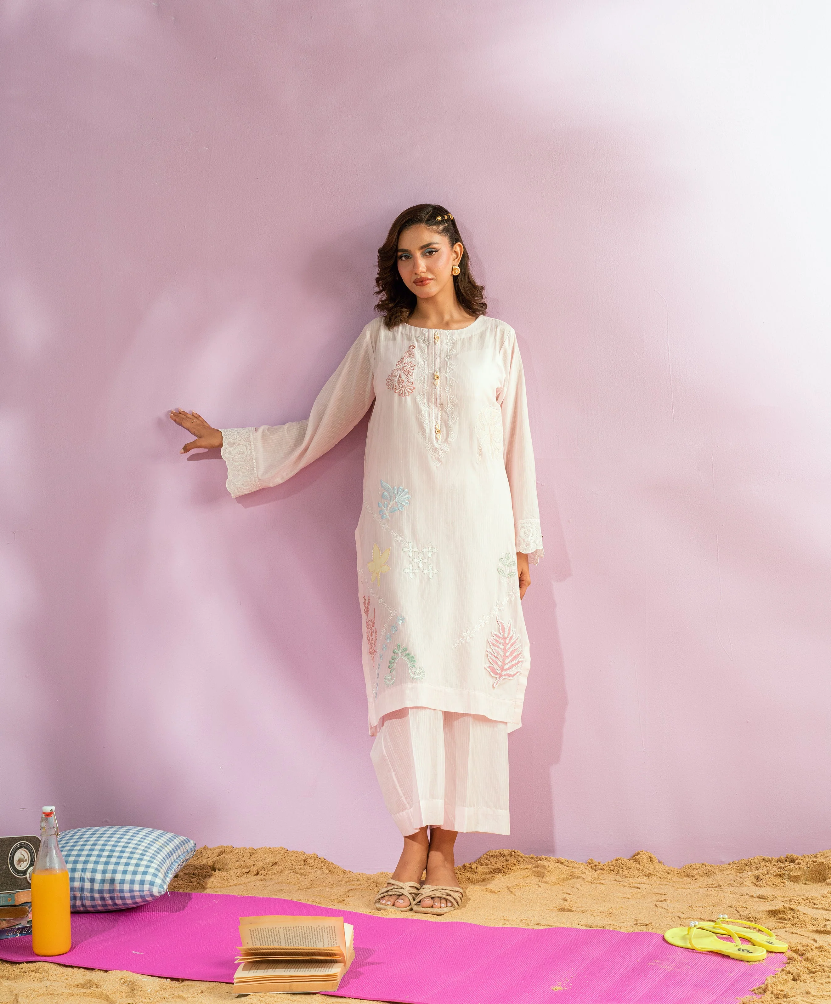 Monsoon By Kaanthaa Stitched 2 Piece Summer Suit-Blush Rain - Image 6