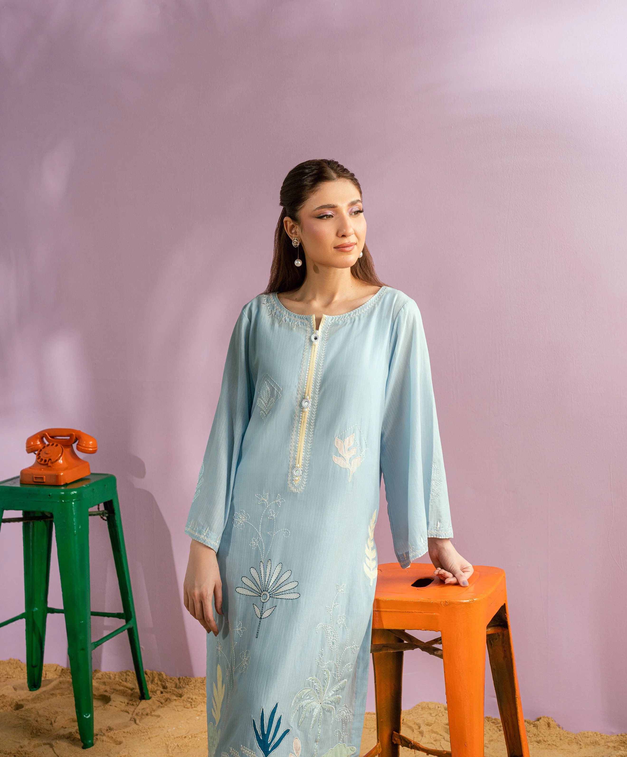 Monsoon By Kaanthaa Stitched 2 Piece Summer Suit-Cloud Whisper - Image 3