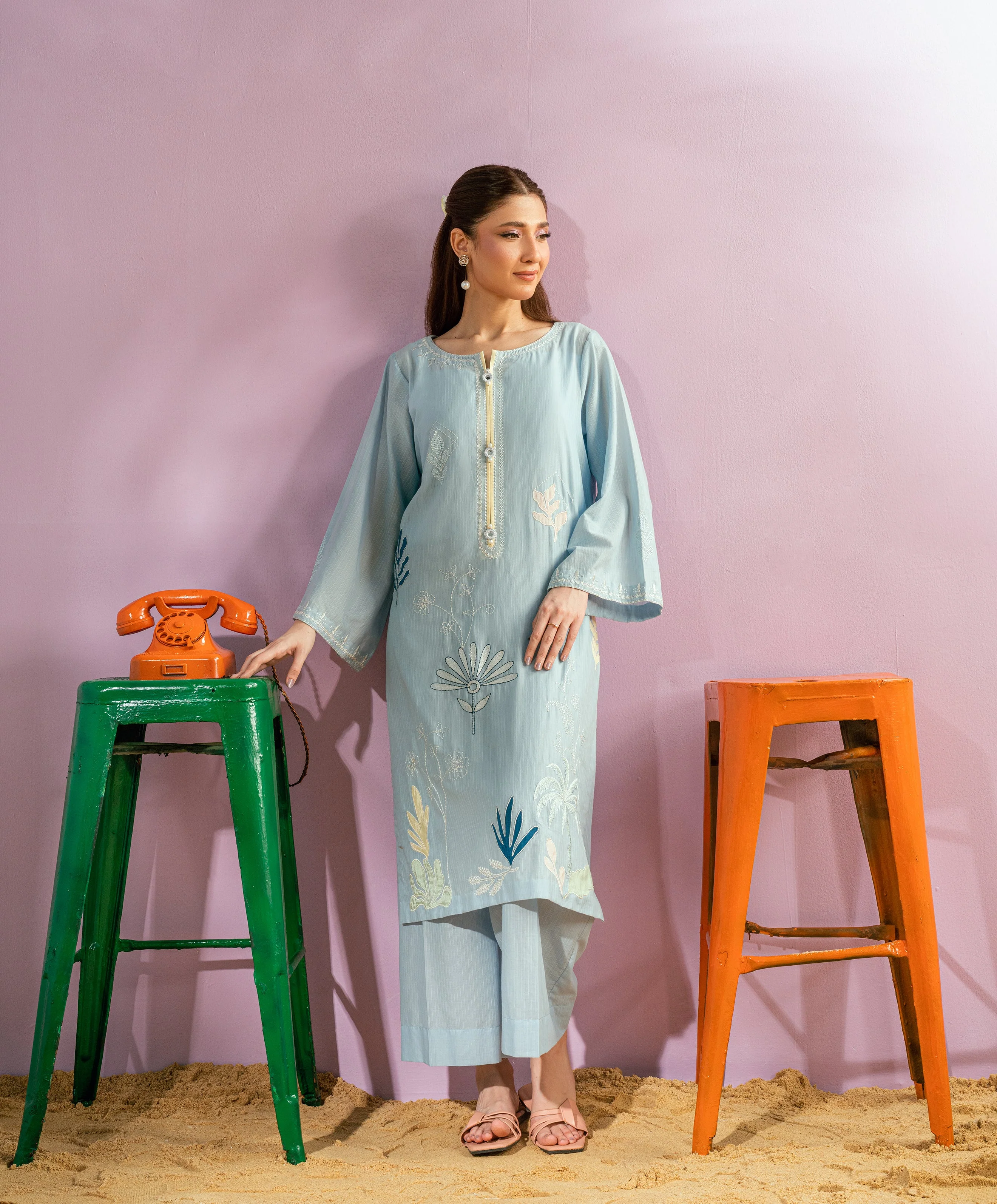 Monsoon By Kaanthaa Stitched 2 Piece Summer Suit-Cloud Whisper - Image 4