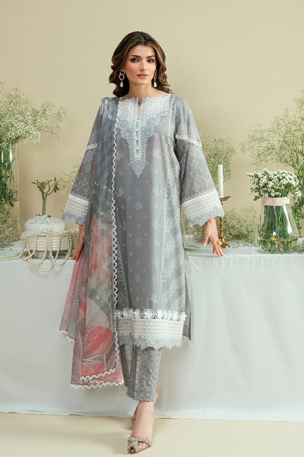 Luxe Edit By Kaanthaa Unstitched 3 Piece Summer Suit-KUNEP-3P-004 GRAY-LAWN UNSTITCHED 3PC