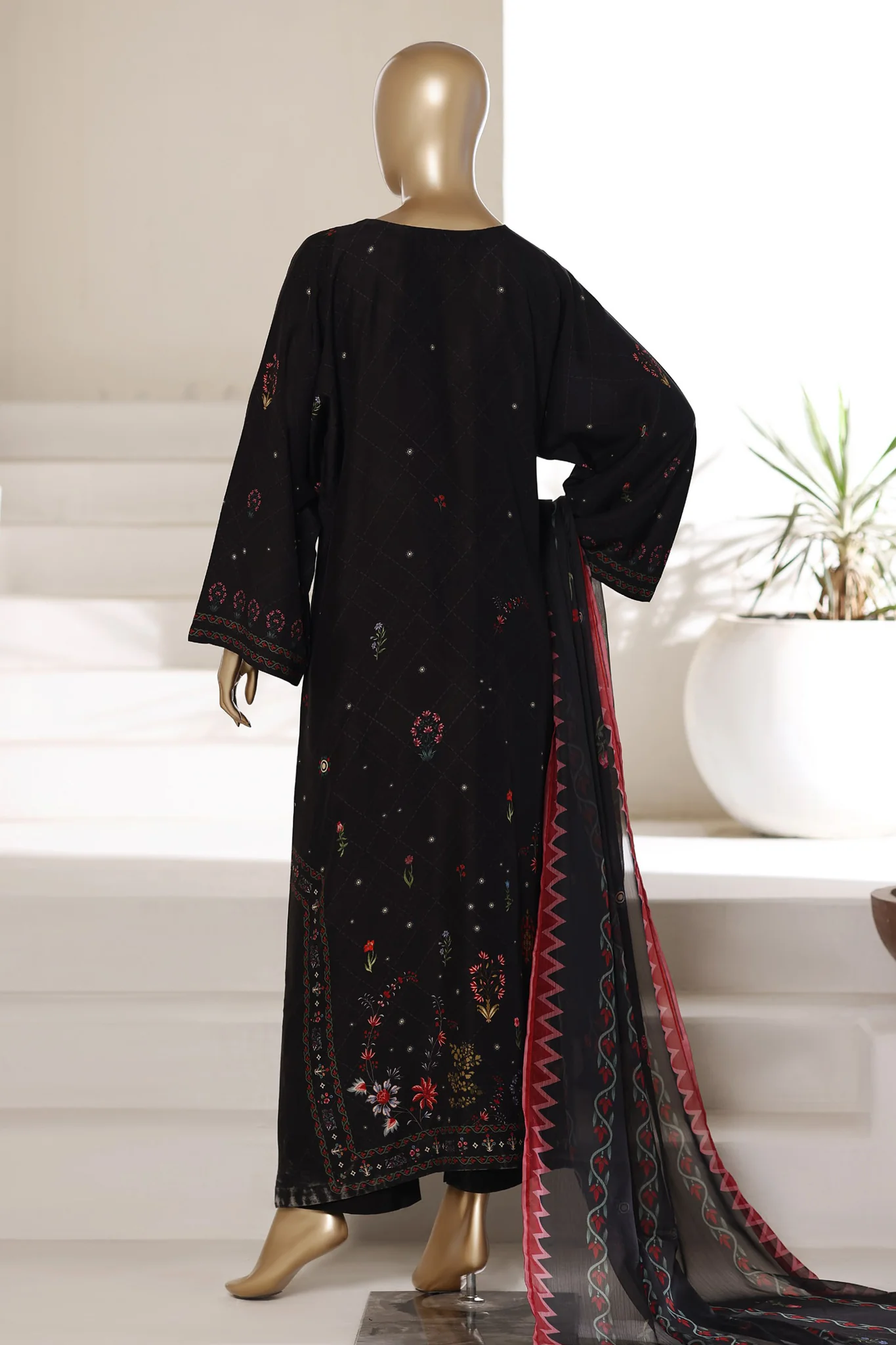 Sada Bahar Stitched 3 Piece Summer Kaftaan Suit-PR-721 BLACK - Image 3