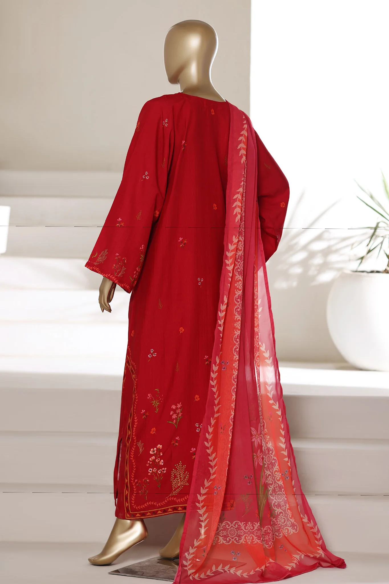 Sada Bahar Stitched 3 Piece Summer Kaftaan Suit-PR-722 RED - Image 3