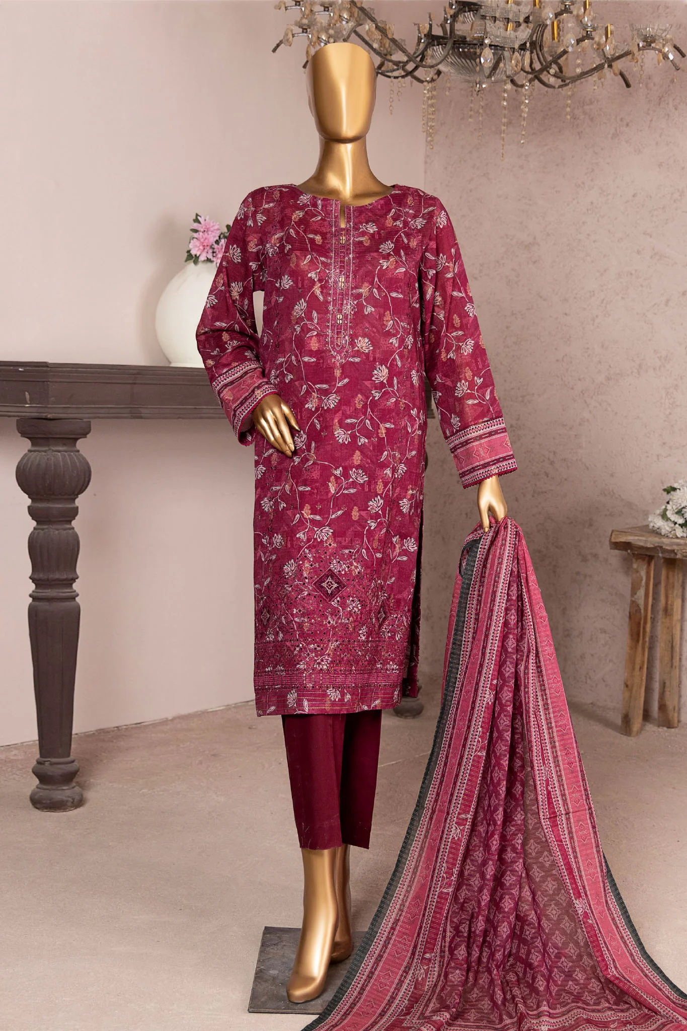 Kalamkari By HZ Unstitched 3 Piece Emb Jacquard Lawn Suit-KJE-09