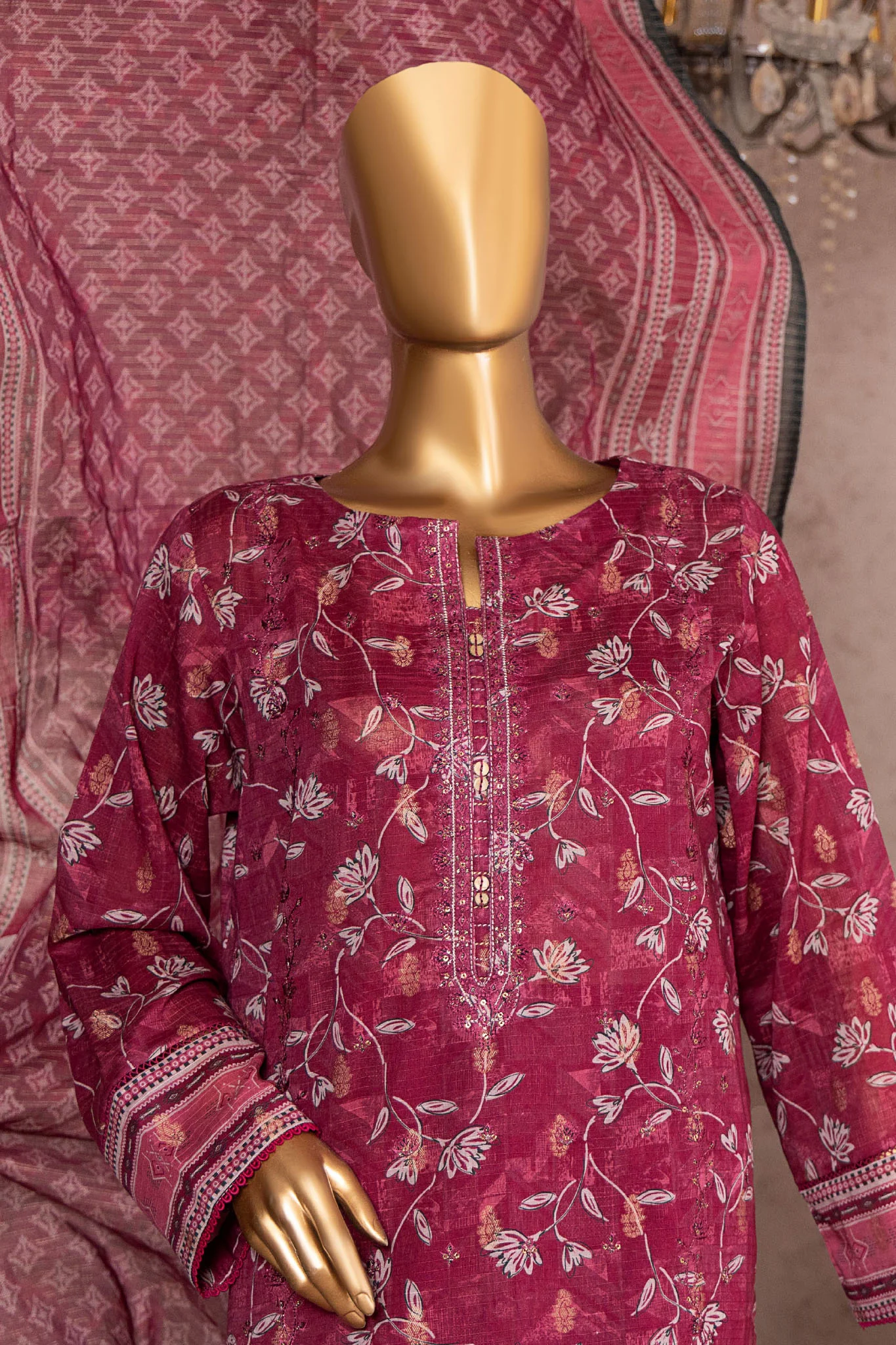 Kalamkari By HZ Unstitched 3 Piece Emb Jacquard Lawn Suit-KJE-09 - Image 2