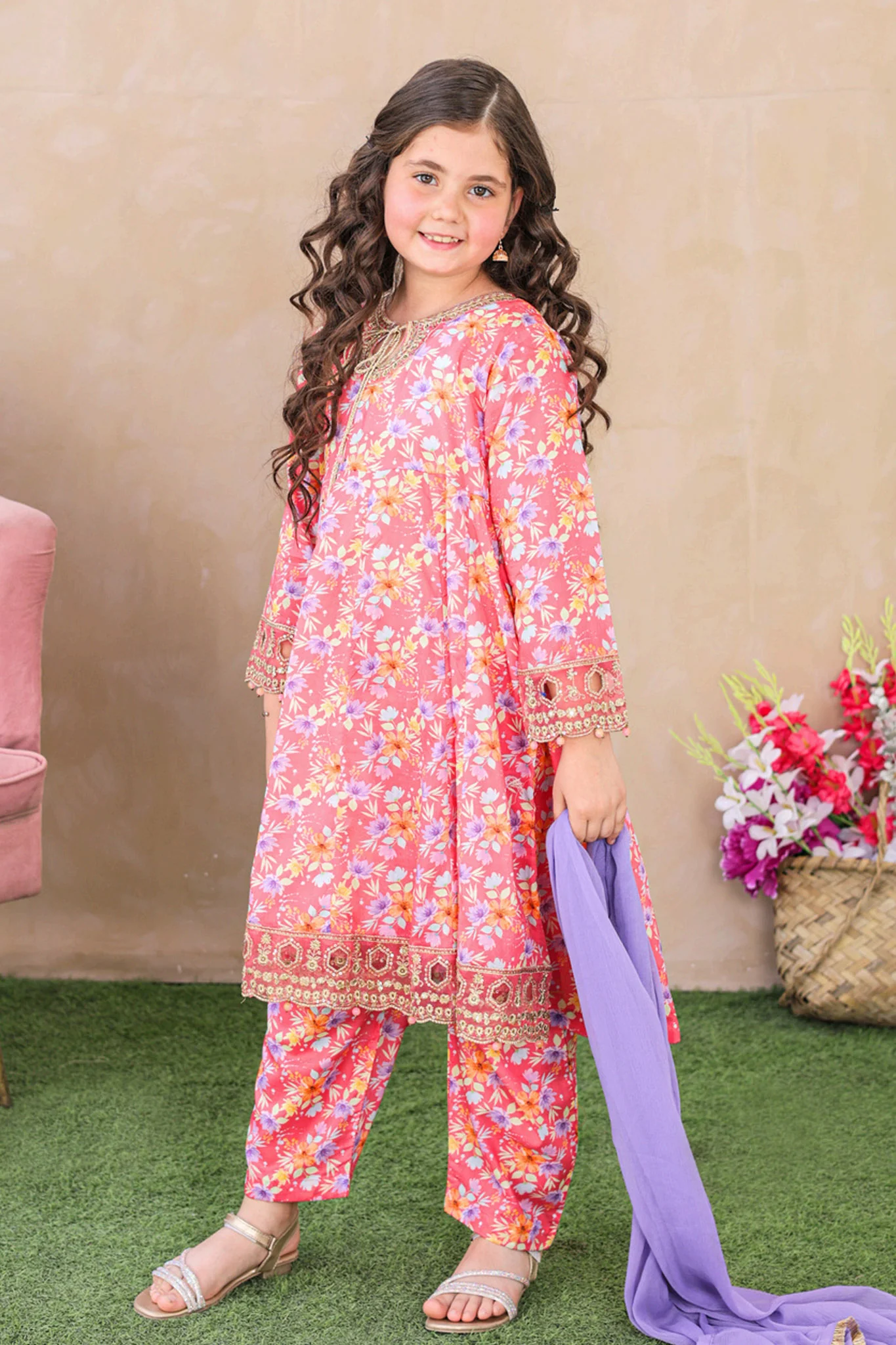 Shanzey Stitched 3 Piece Emb Kalidaar Frocks With Chiffon Dupatta Suit-SHK-6203 - Image 3