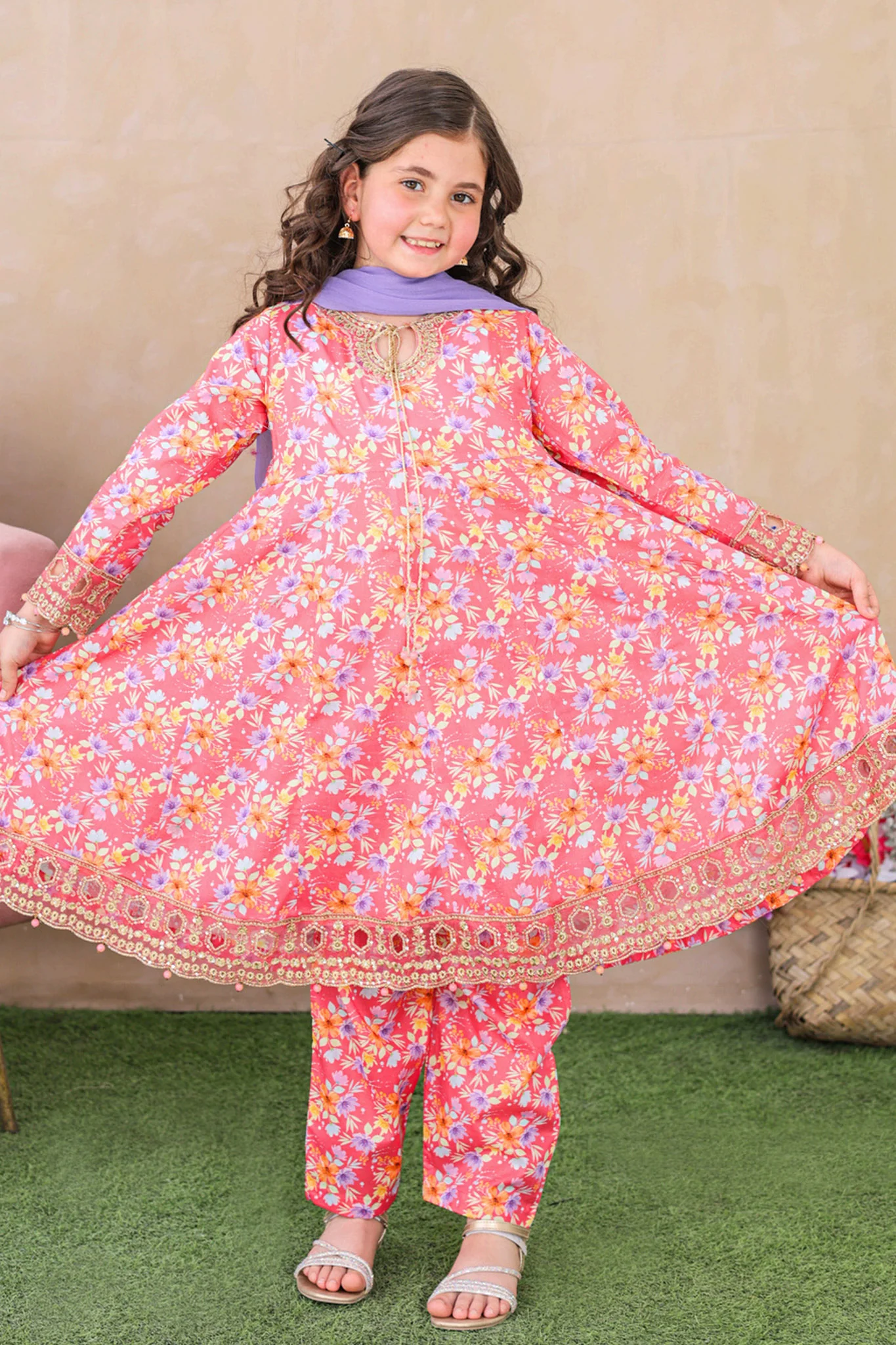 Shanzey Stitched 3 Piece Emb Kalidaar Frocks With Chiffon Dupatta Suit-SHK-6203 - Image 4