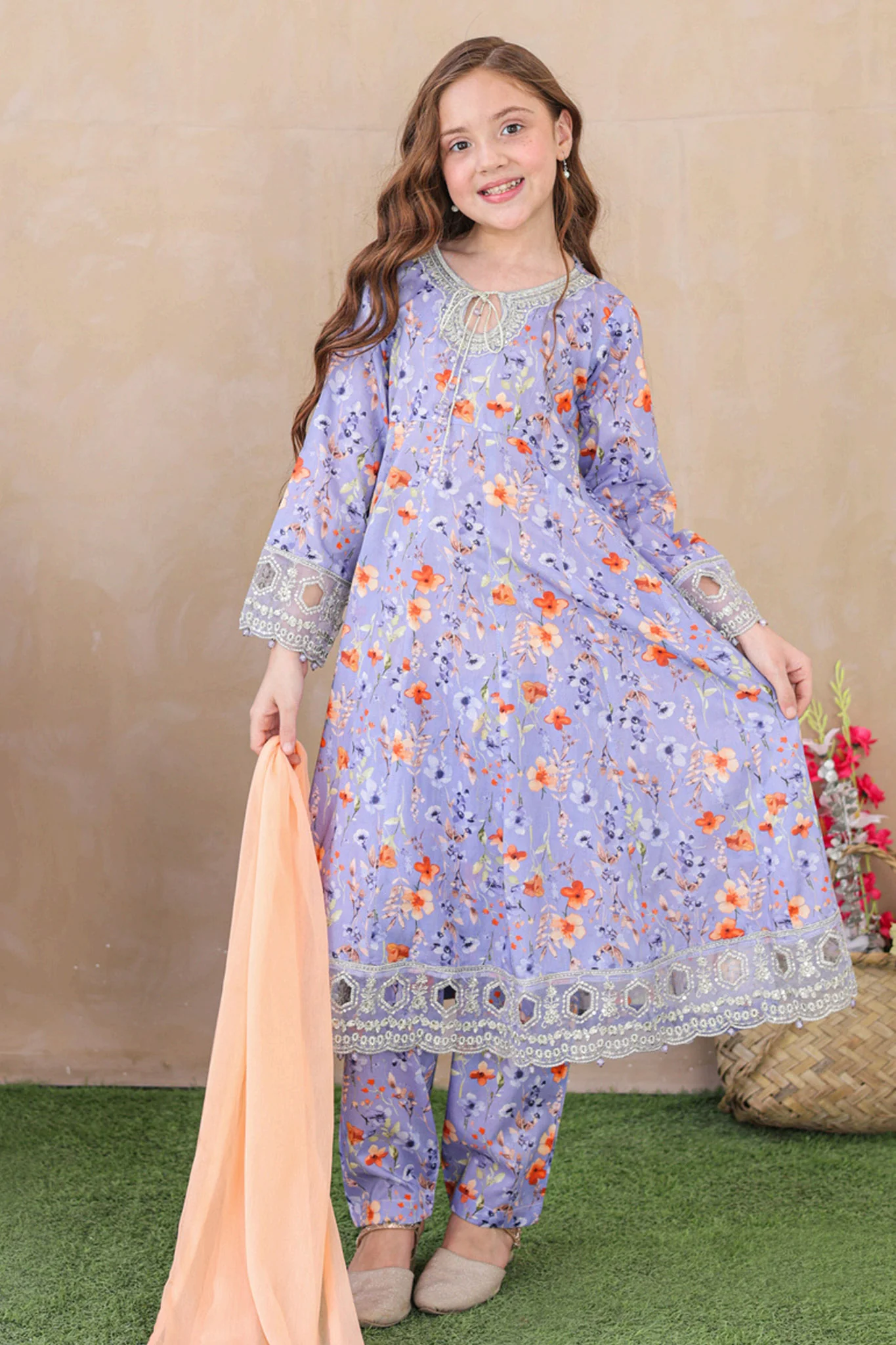Shanzey Stitched 3 Piece Emb Kalidaar Frocks With Chiffon Dupatta Suit-SHK-6204 - Image 3