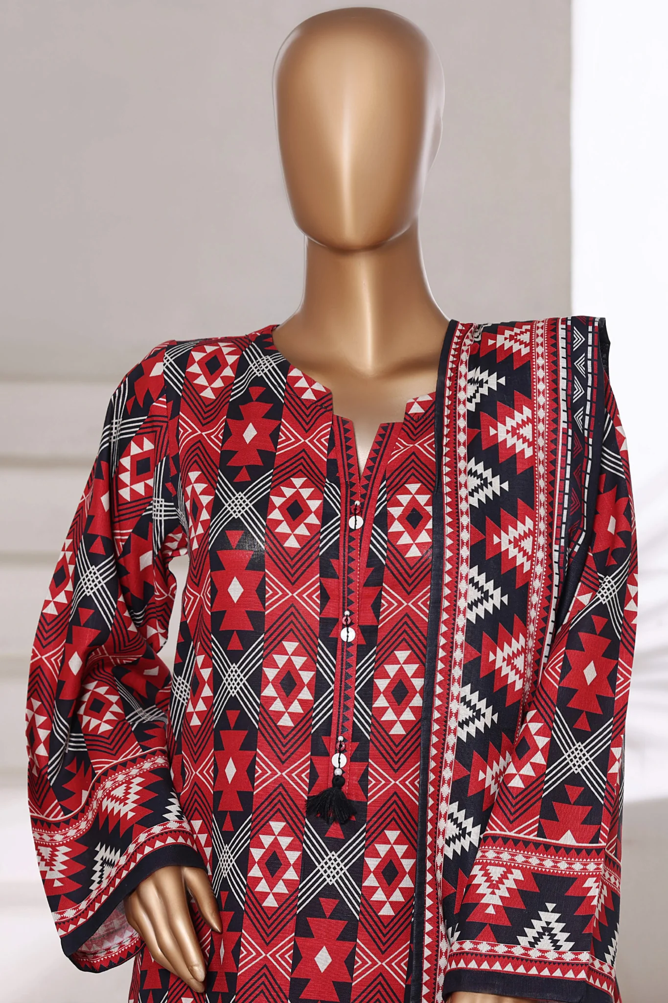 Sada Bahar Stitched 3 Piece Printed Khaddar Vol-01 Suit-KD-PR-6245-Red - Image 2