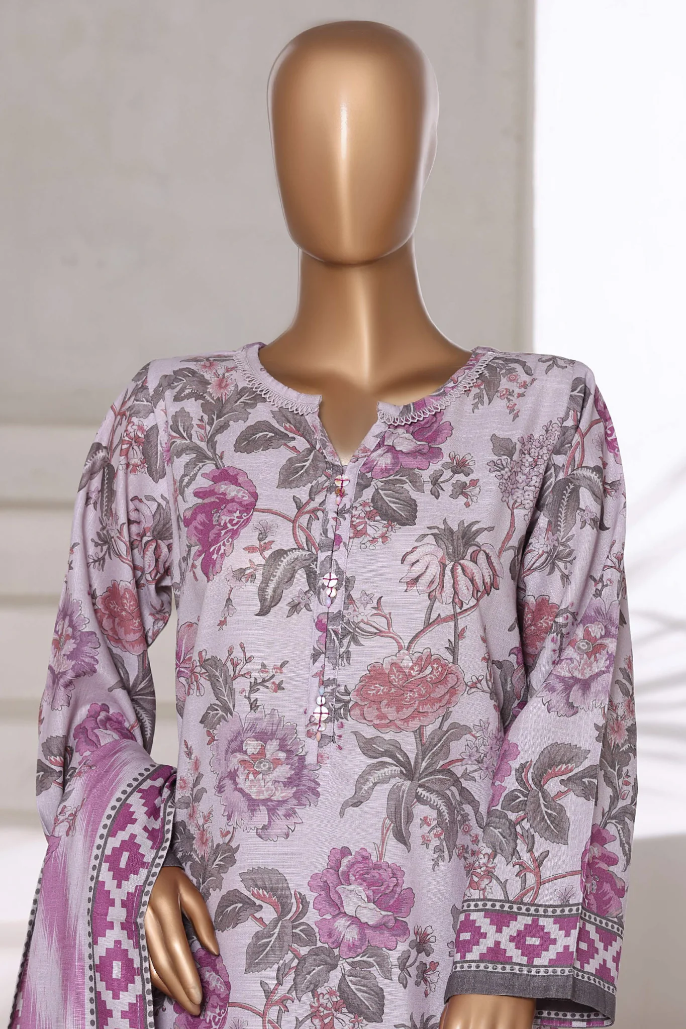 Sada Bahar Stitched 3 Piece Printed Khaddar Vol-01 Suit-KD-PR-6253-Purple - Image 2