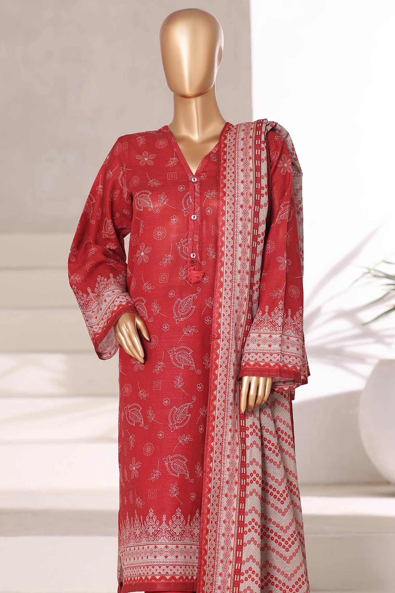 Sada Bahar Stitched 3 Piece Printed Khaddar Vol-02 Suit-KD-PR-6550-Rust - Image 2