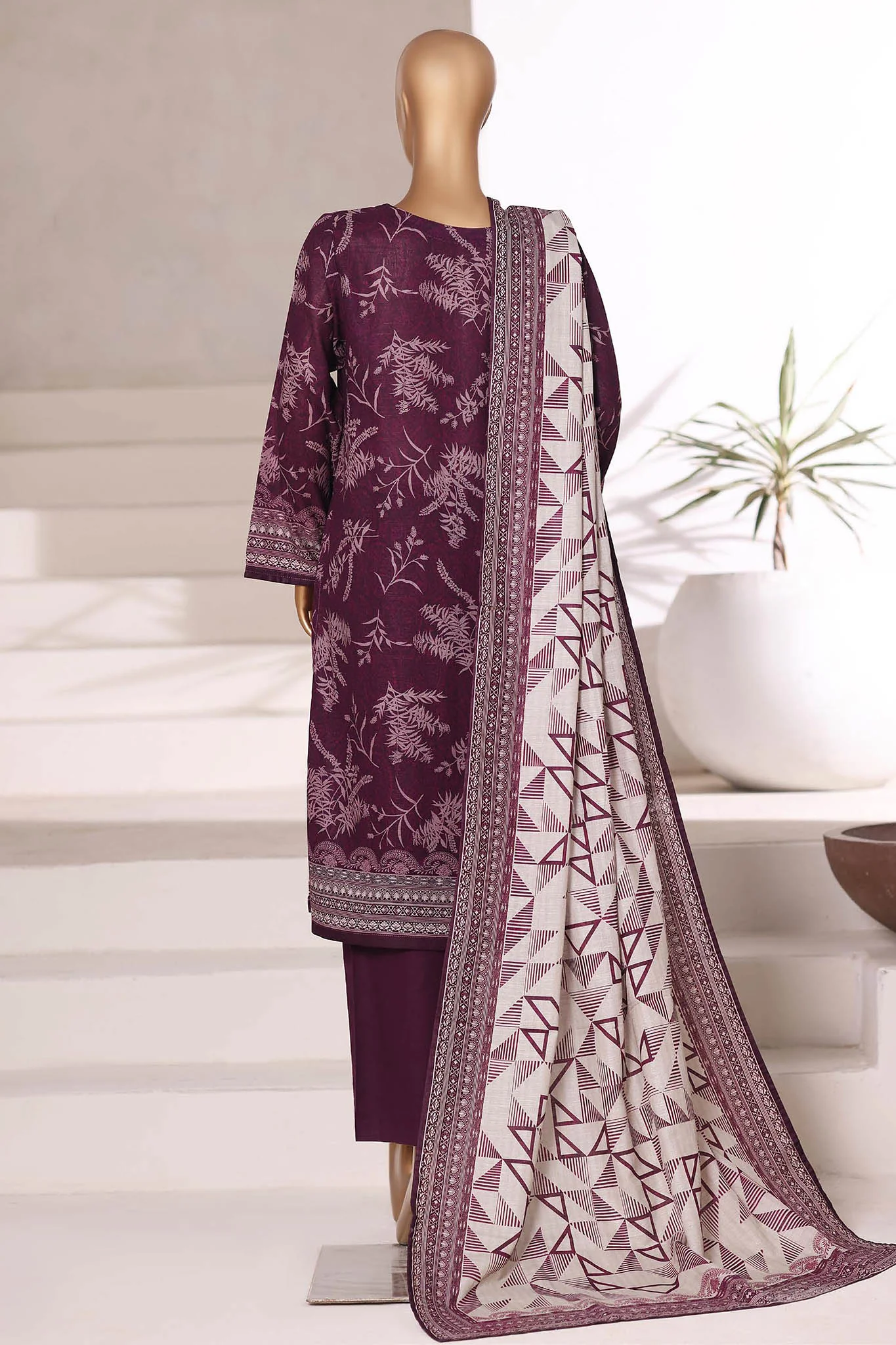 Sada Bahar Stitched 3 Piece Printed Khaddar Vol-02 Suit-KD-PR-6562-Purple - Image 3
