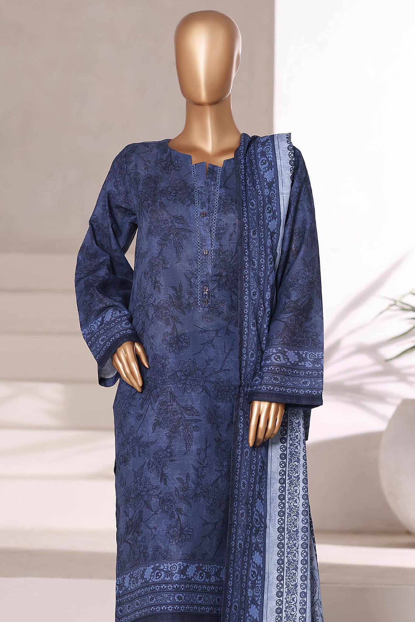 Sada Bahar Stitched 3 Piece Printed Khaddar Vol-02 Suit-KD-PR-6564-Blue - Image 2