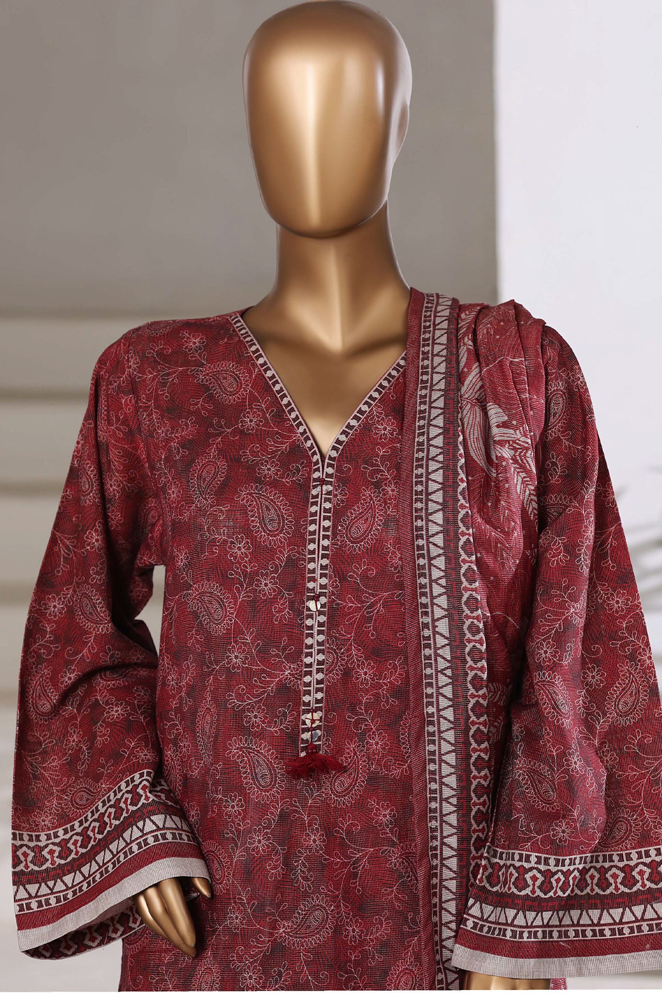 Sada Bahar Stitched 3 Piece Khaddar With Shimmer Suit-KD-PR-7532-Maroon - Image 2