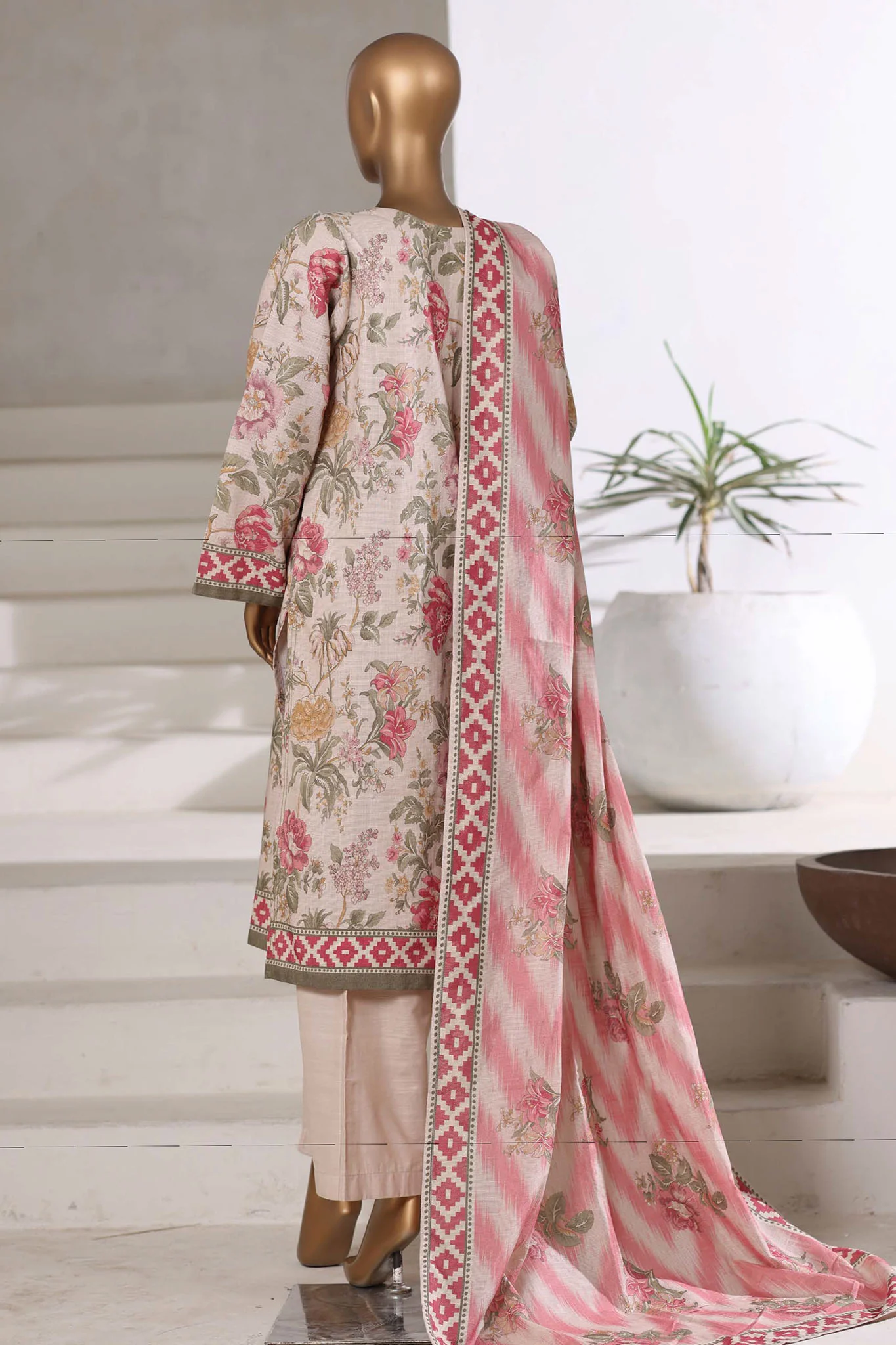 Sada Bahar Stitched 3 Piece Khaddar With Shimmer Suit-KD-PR-7538-Skin - Image 3