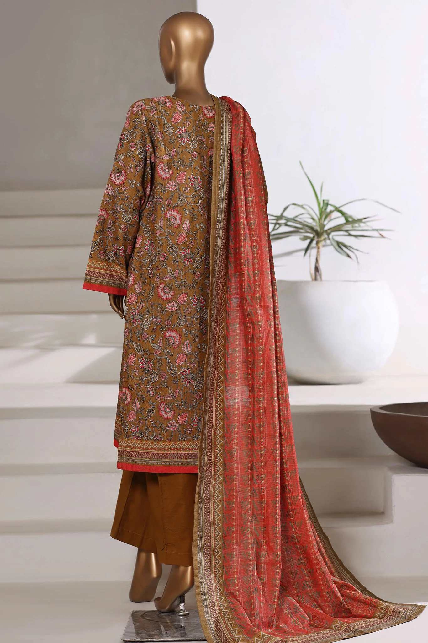 Sada Bahar Stitched 3 Piece Khaddar With Shimmer Suit-KD-PR-7552-Mustard - Image 3