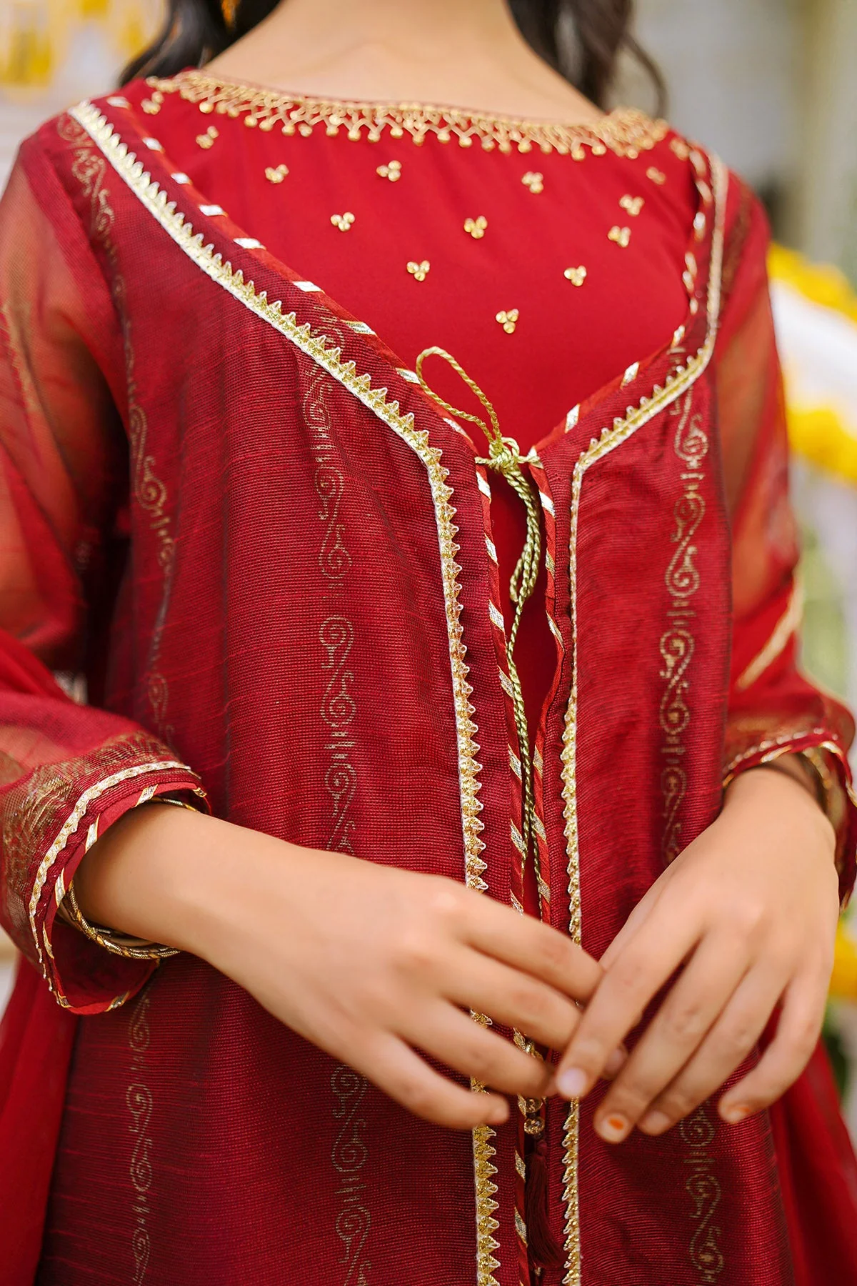 Ochre Clothing Khaddi Net Hand Adda Work 3 Pc Suit - Image 3