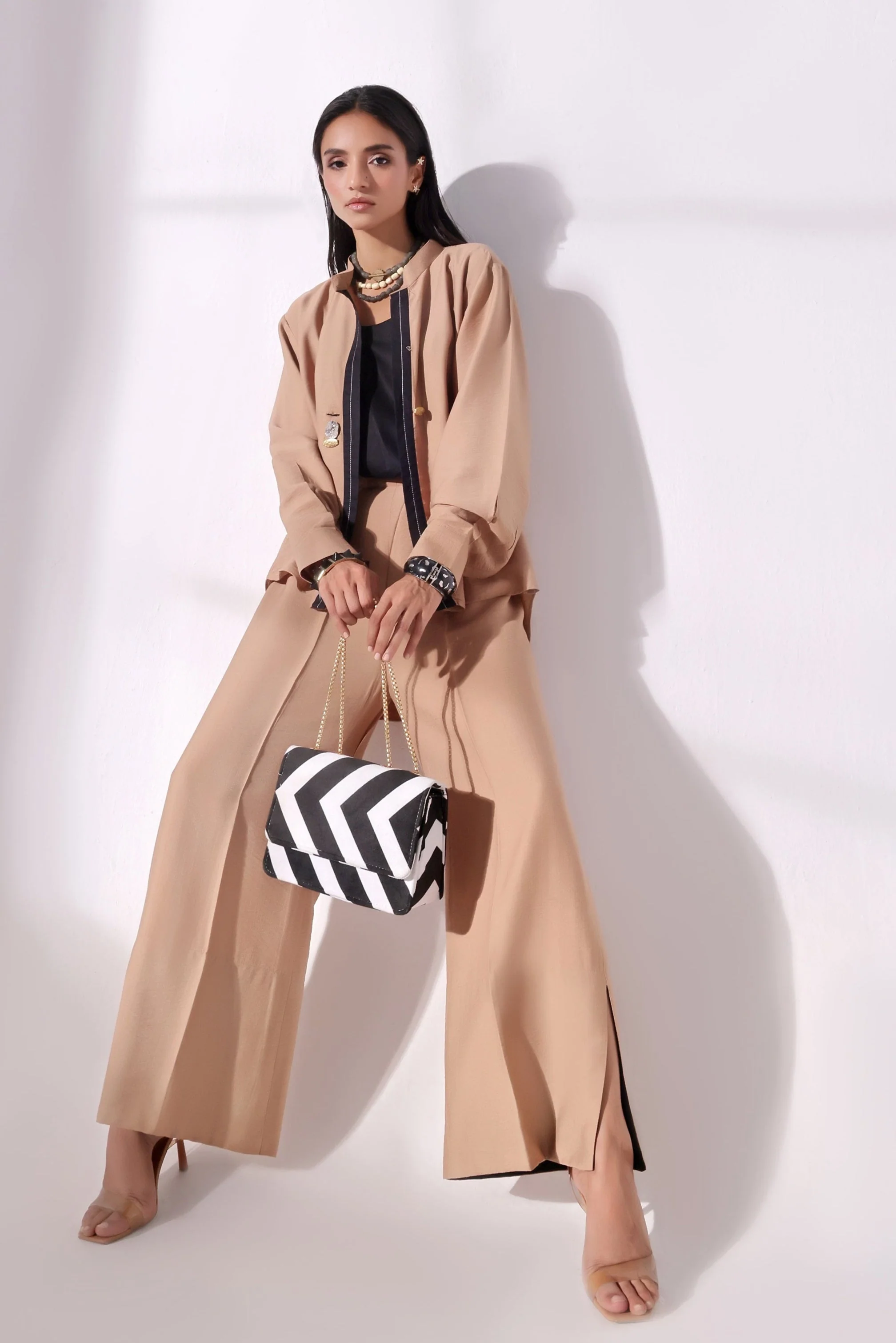 Ora Fashion Stitched 2 Piece Summer Suit-Ora Fashion Khaki Top & Pent Set - Image 7