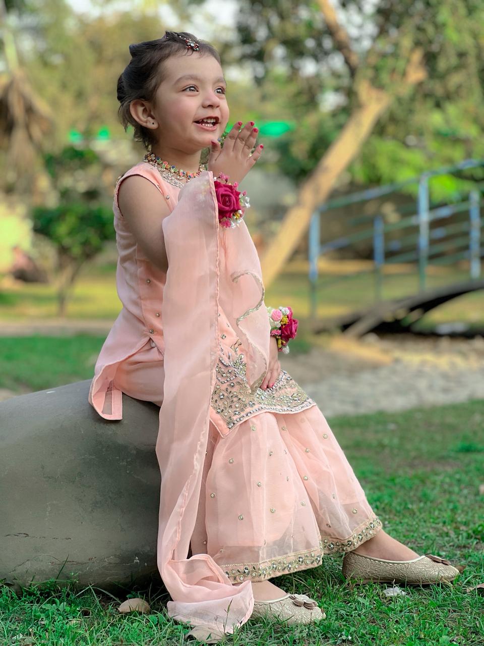 Khanak Stitched Kids-Apricot Gharara-KG 012 - Image 6