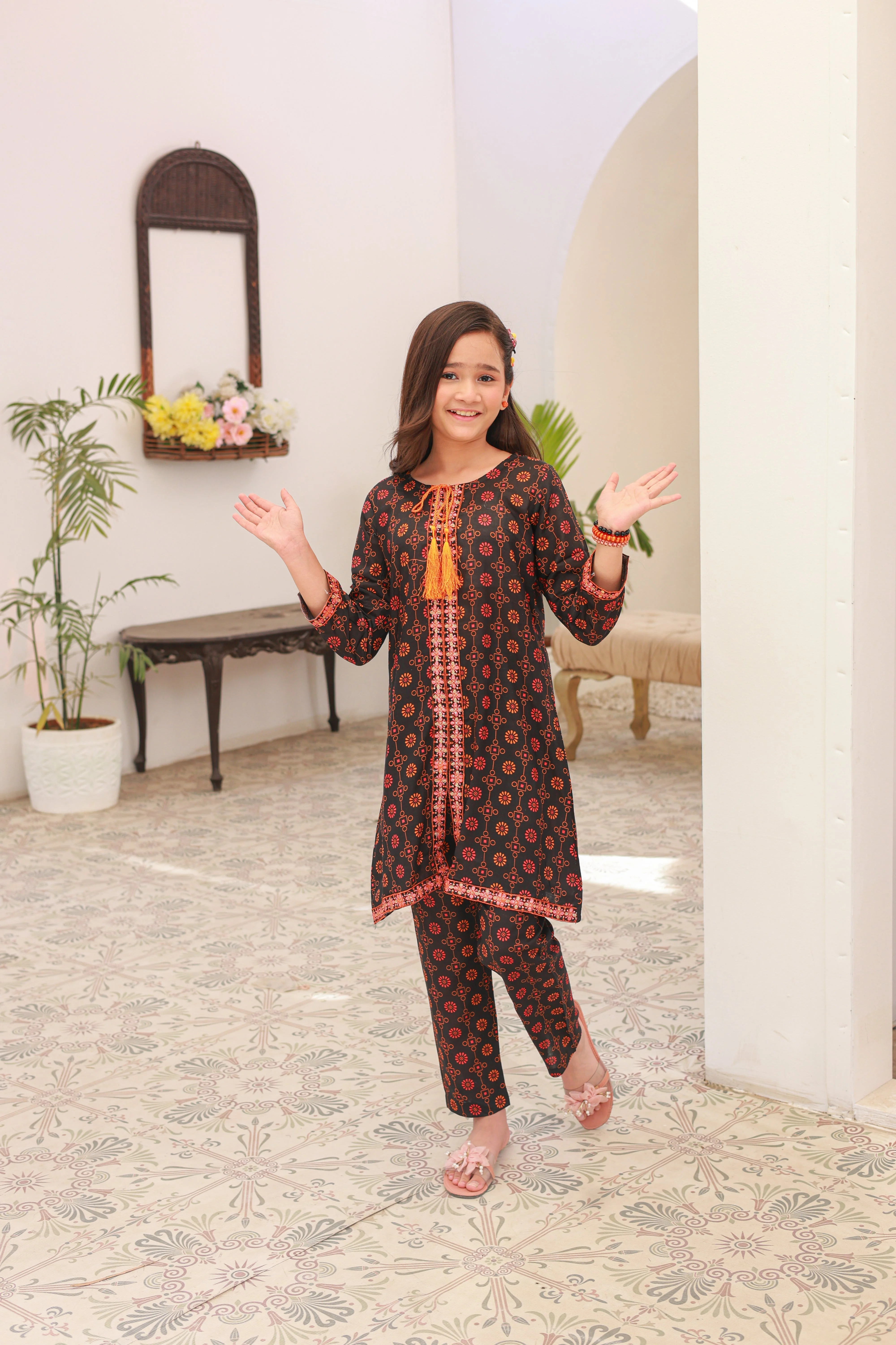 Khanak Stitched Kids-Black Front Open Embroidered 2pcs-KST 005 - Image 3