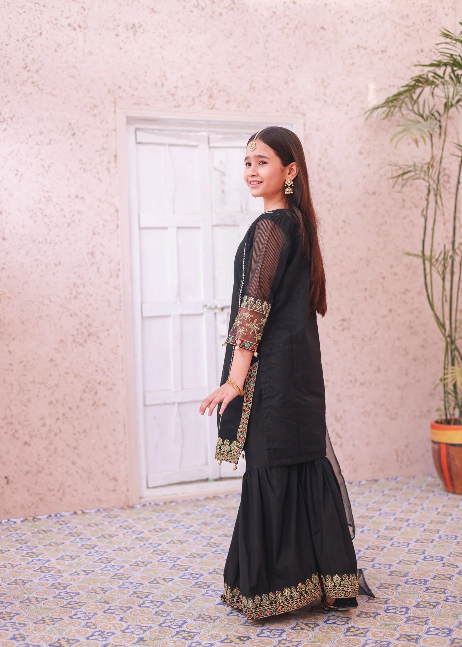 Khanak Stitched Kids-Black Gharara-KG 015 - Image 3