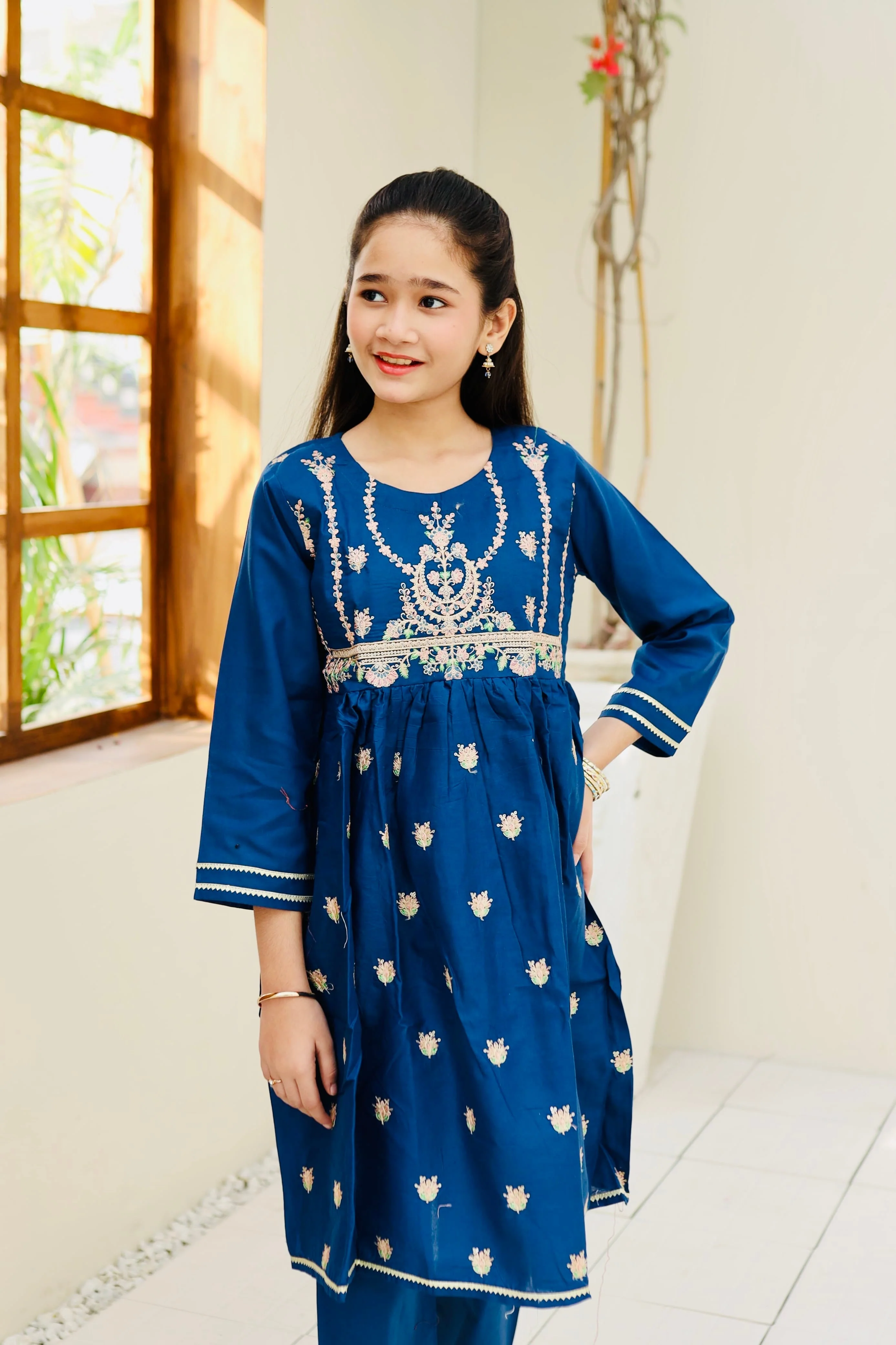 Khanak Stitched Kids-Blue Embroidered 2Pcs Suit KST 114 - Image 5