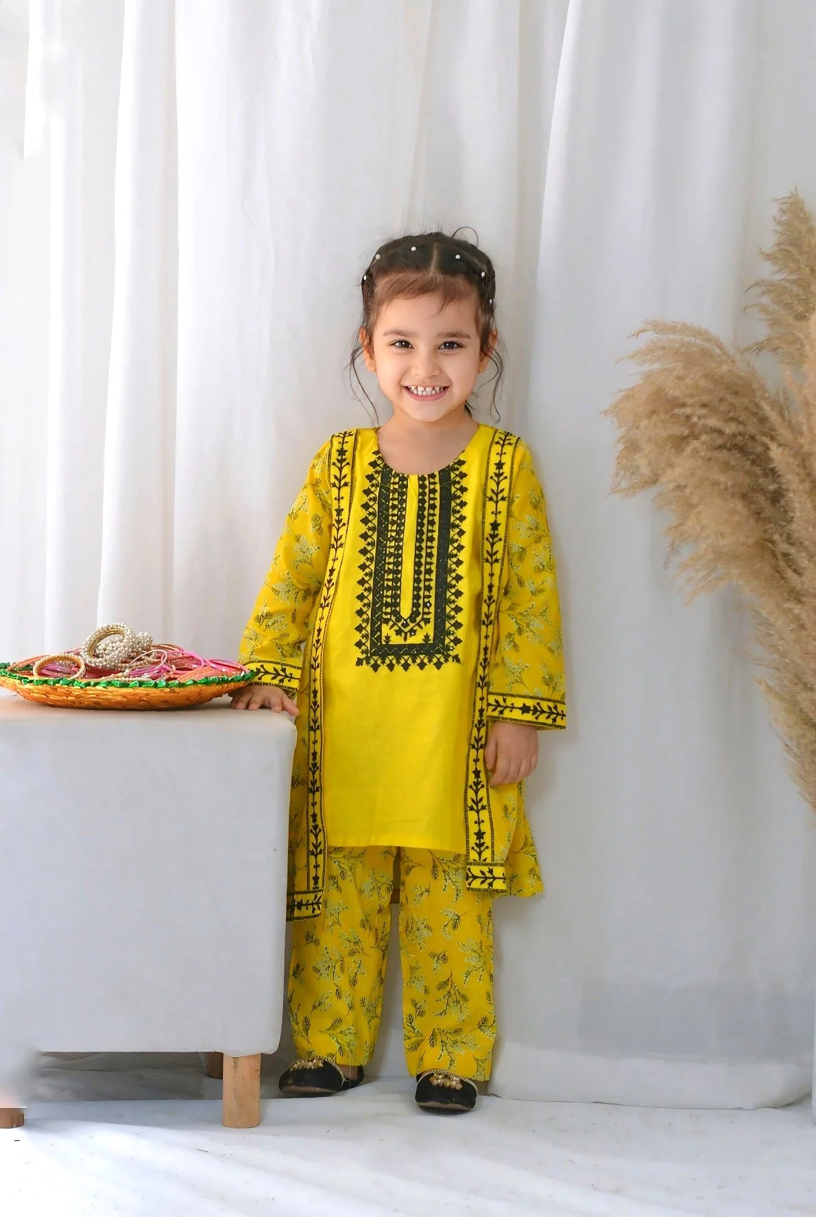Khanak Stitched Kids-Classic Yellow Coat Style 2pcs Embroidered Suit-KST 061 - Image 6