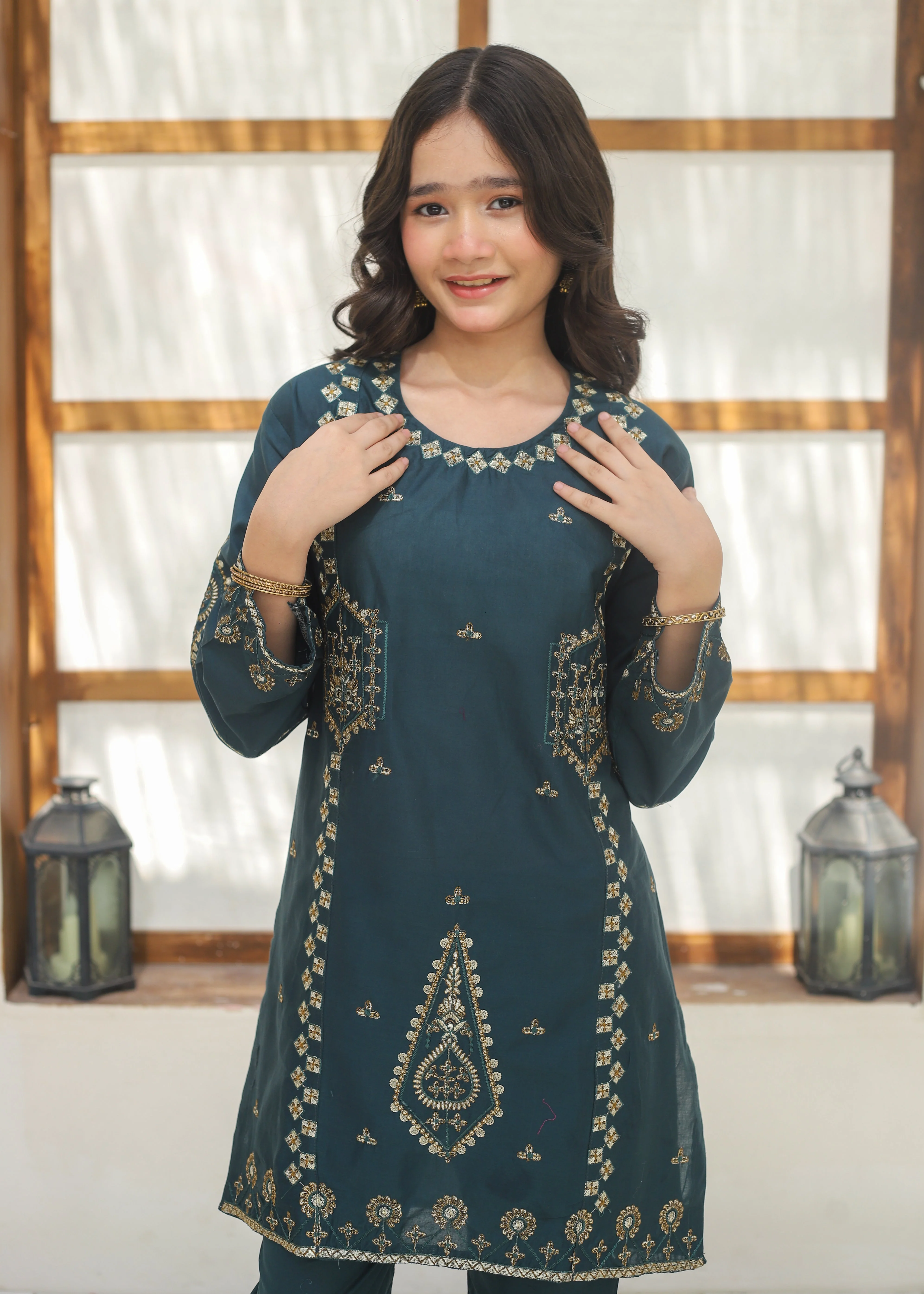 Khanak Stitched Kids-Dark Cyan Gharara Suit KST 143 - Image 12