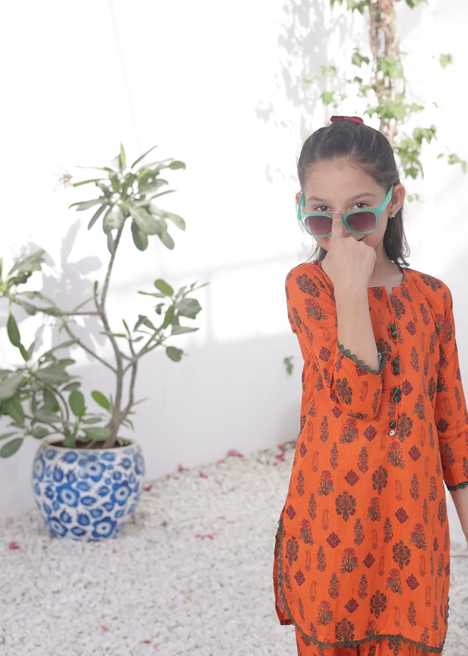 Khanak Stitched Kids-Flame Orange 2pcs Printed Style Suit-KST 049 - Image 8