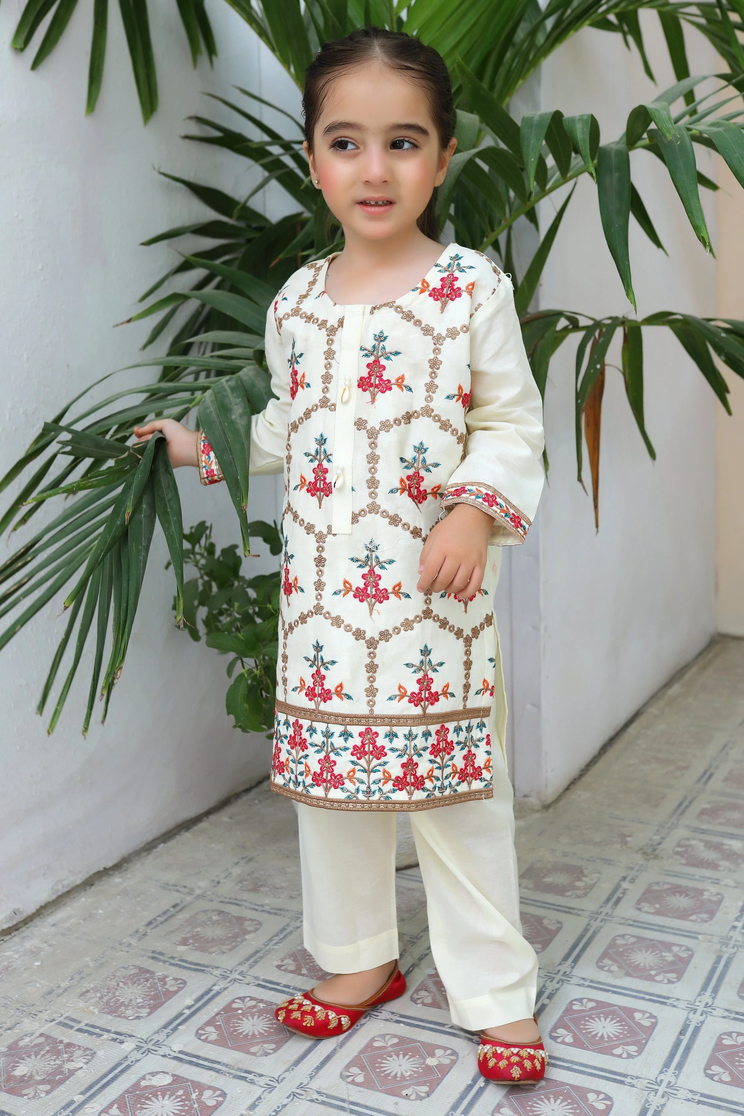 Khanak Stitched Kids-Floral White 2pcs Embroidered Suit KST 076 - Image 2